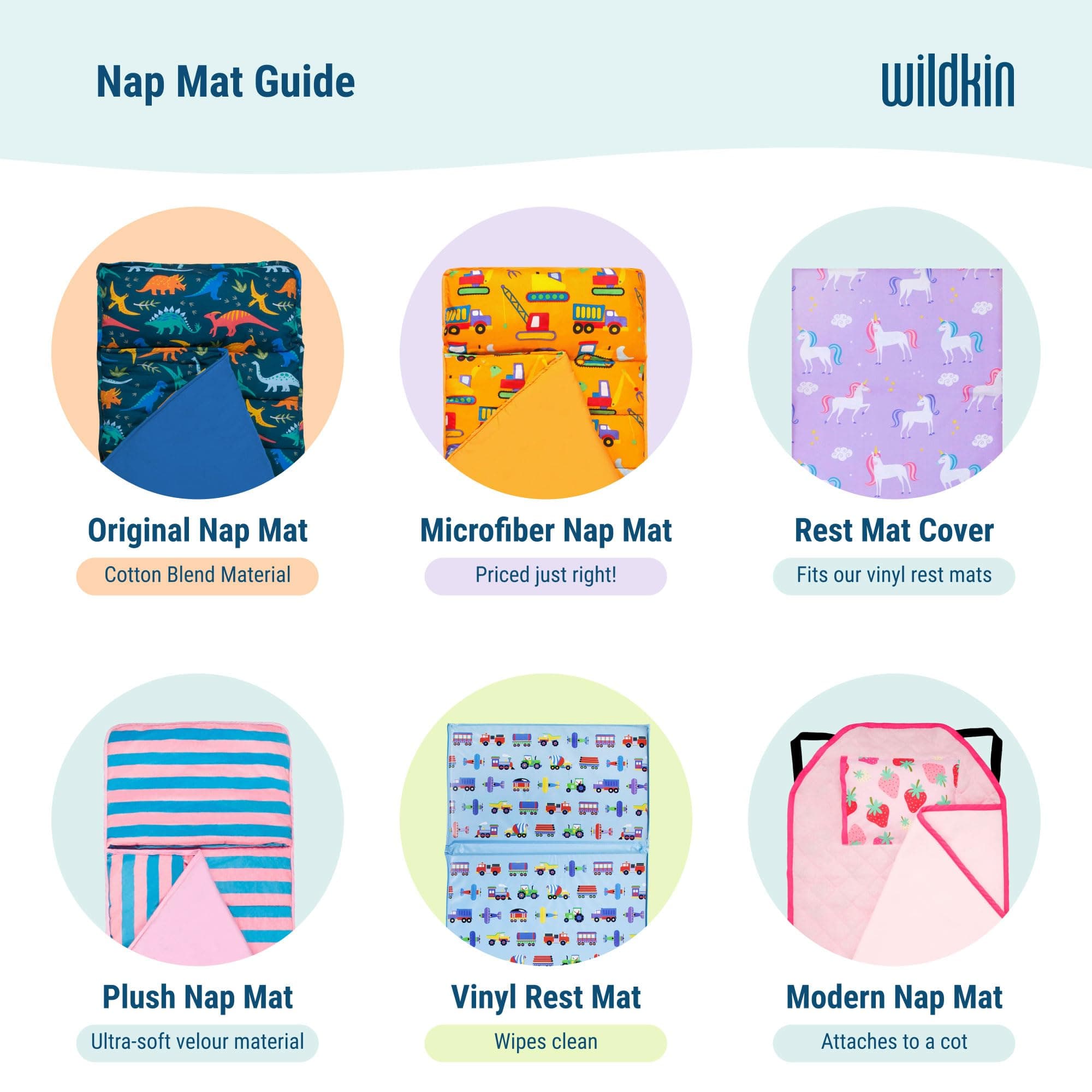 Wildkin Original Nap Mat with Reusable Pillow for Boys & Girls, Perfect for Elementary Daycare Sleepovers, Features Hook & Loop Fastener, Cotton Blend Materials Nap Mat (Trains, Planes, and Trucks)