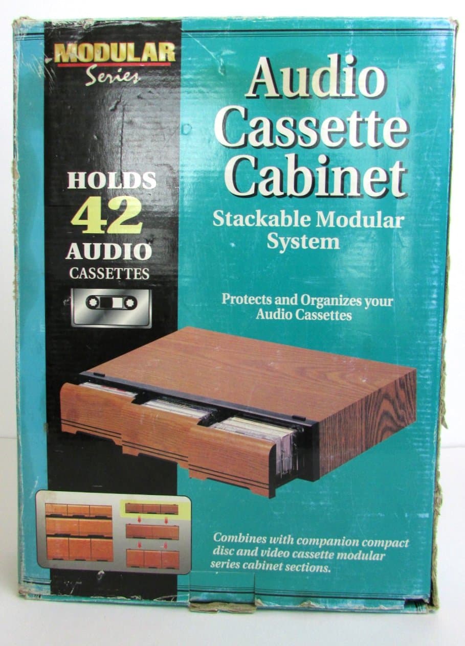 Vintage Modular Series Faux Wood Audio Cassette Storage Drawer Cabinet Holder 42 Tapes