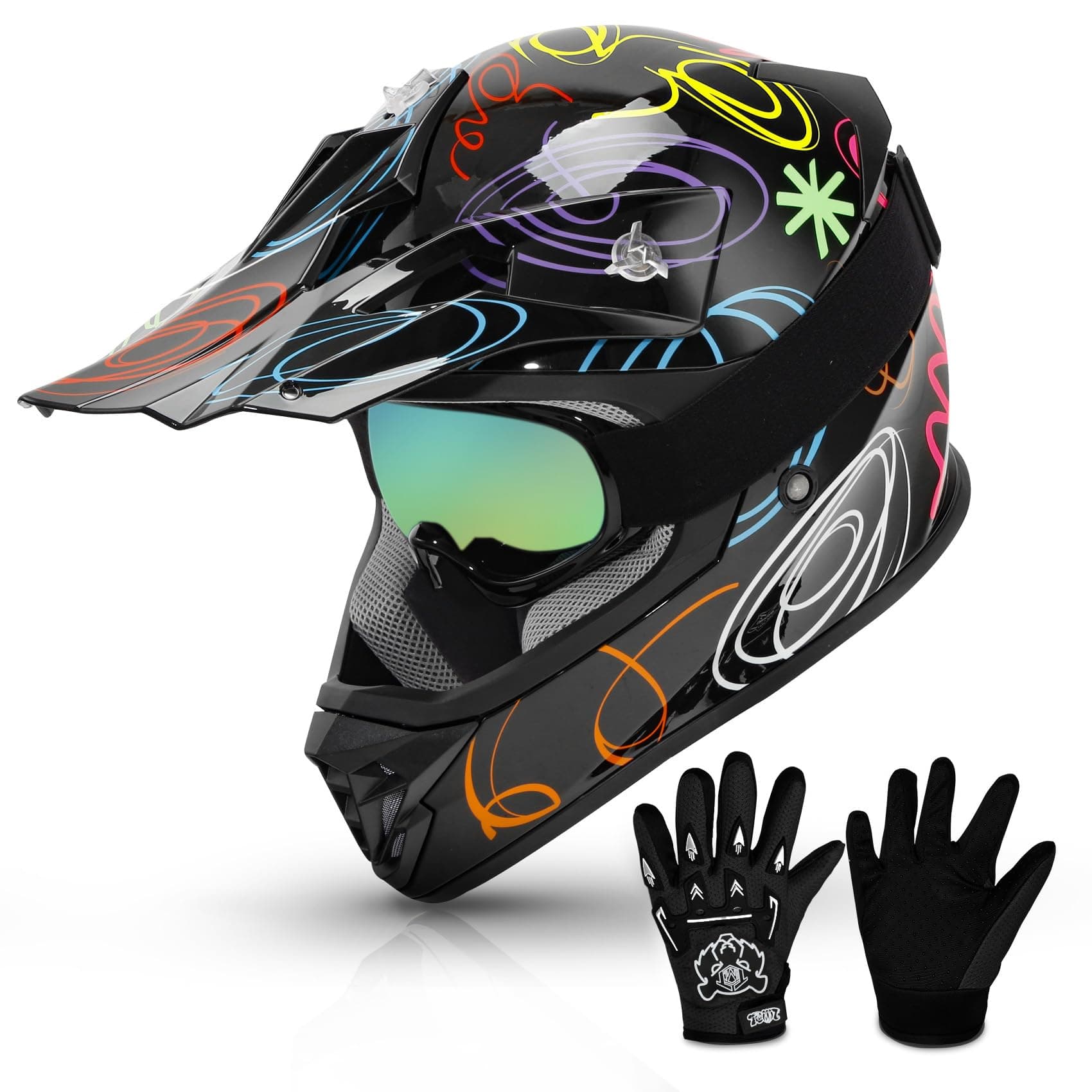 TCMT Dot Youth & Kids Motorcycle Off-Road Helmet Full Face Motocross Street Dirt Bike Mountain Bike BMX MX ATV Helmet+Goggles+Gloves
