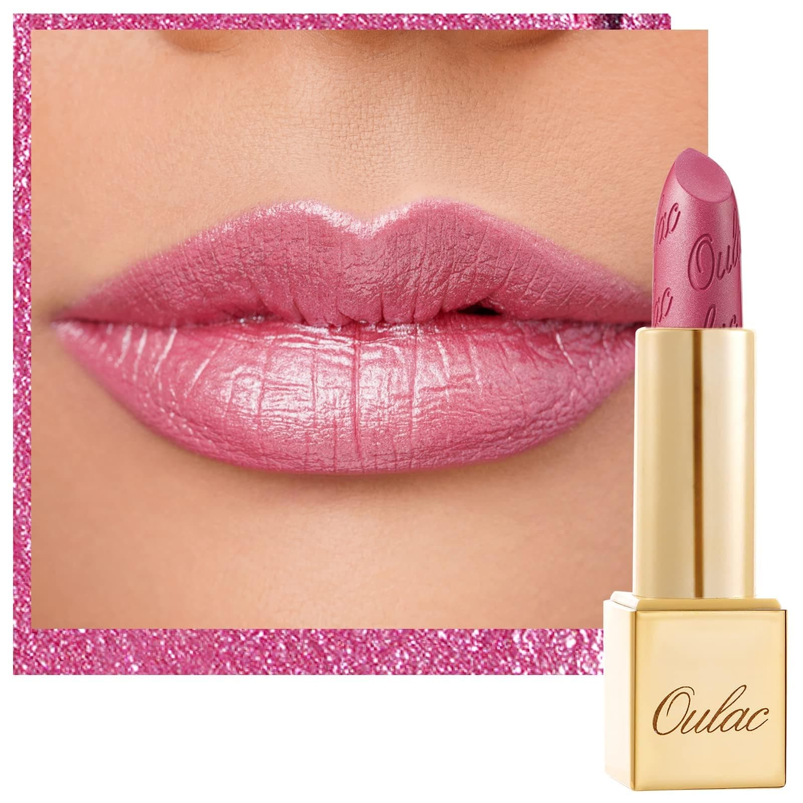 Oulac Pink Lipstick for Women with Metallic 3D Shine Lightweight Hydrating Formula, High Impact Lip Color, Vegan Beauty, Full Coverage Lip Makeup, Christmas Gifts for Women, Hip & Hippie(11)