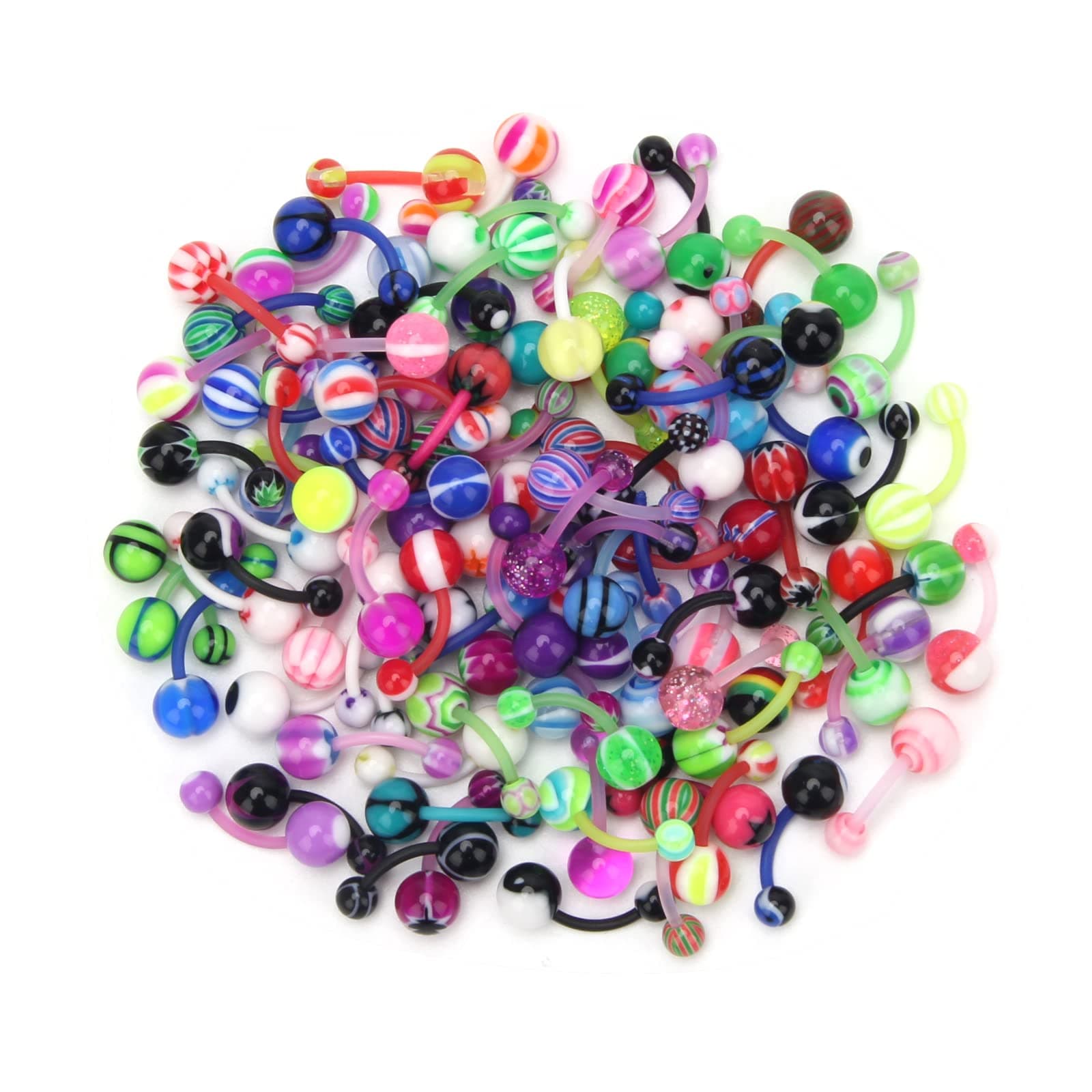 CrazyPiercing Assorted Lot of 100PCS Banana Piercing 14G Belly Button Rings Piercing Jewelry by