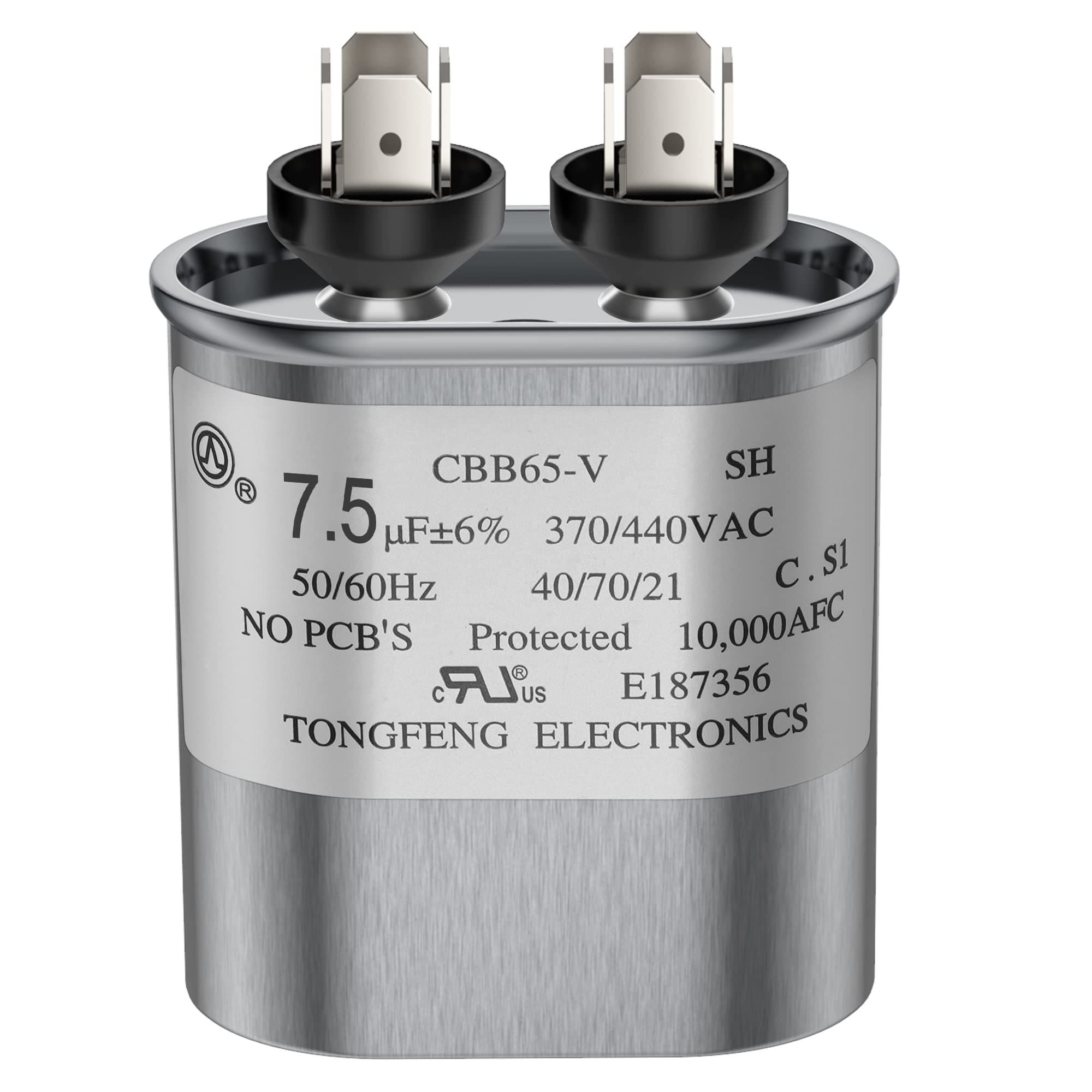 7.5 MFD uF 370/440 VAC CBB65B Dual Run Round Capacitor, UL Listed Motor Run Capacitor for Condenser Straight Cool or Heat Pump Air Conditioner Parts Replacements