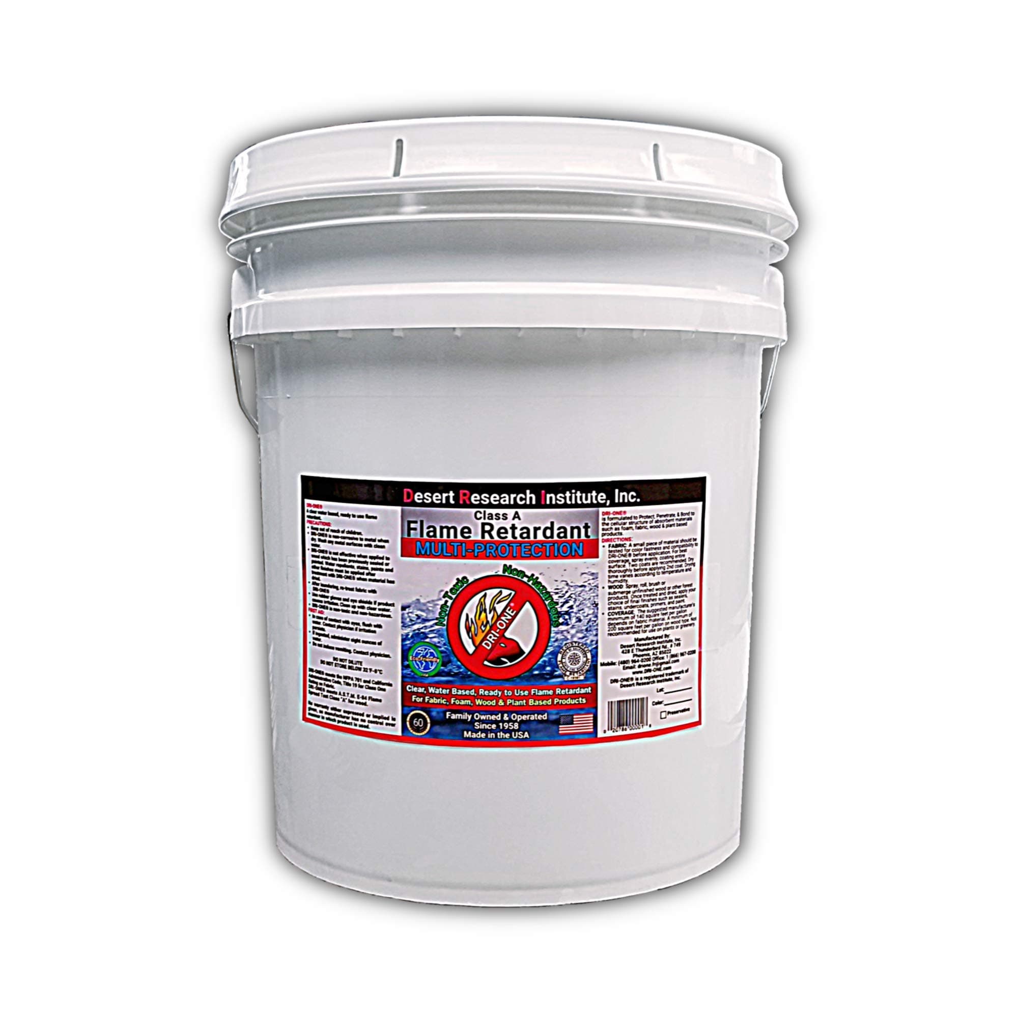 Fire Retardant Spray for Fabric, Wood, Straw and More - Class A Flame Retardant Spray - Eco Friendly - NFPA 701 ASTM E84-5 Gallon Bucket by DRI-ONE® by Desert Research Institute, Inc.