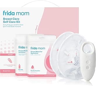 Frida Mom Breast Care Self Care Kit - 2-In-1 Lactation Massager, Instant Heat Breast Warmers, Breast Mask For Hydration, Breast Mask For Lactation - 9 Piece Set, Pink