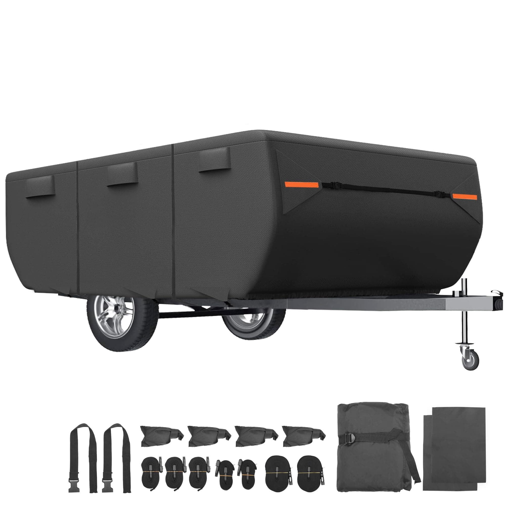 uxcell Waterproof Camper Trailer Cover for 12'-14' RVs | Anti-UV All-Weather Protection with 5 Reinforced Straps & Ventilation Vents Black
