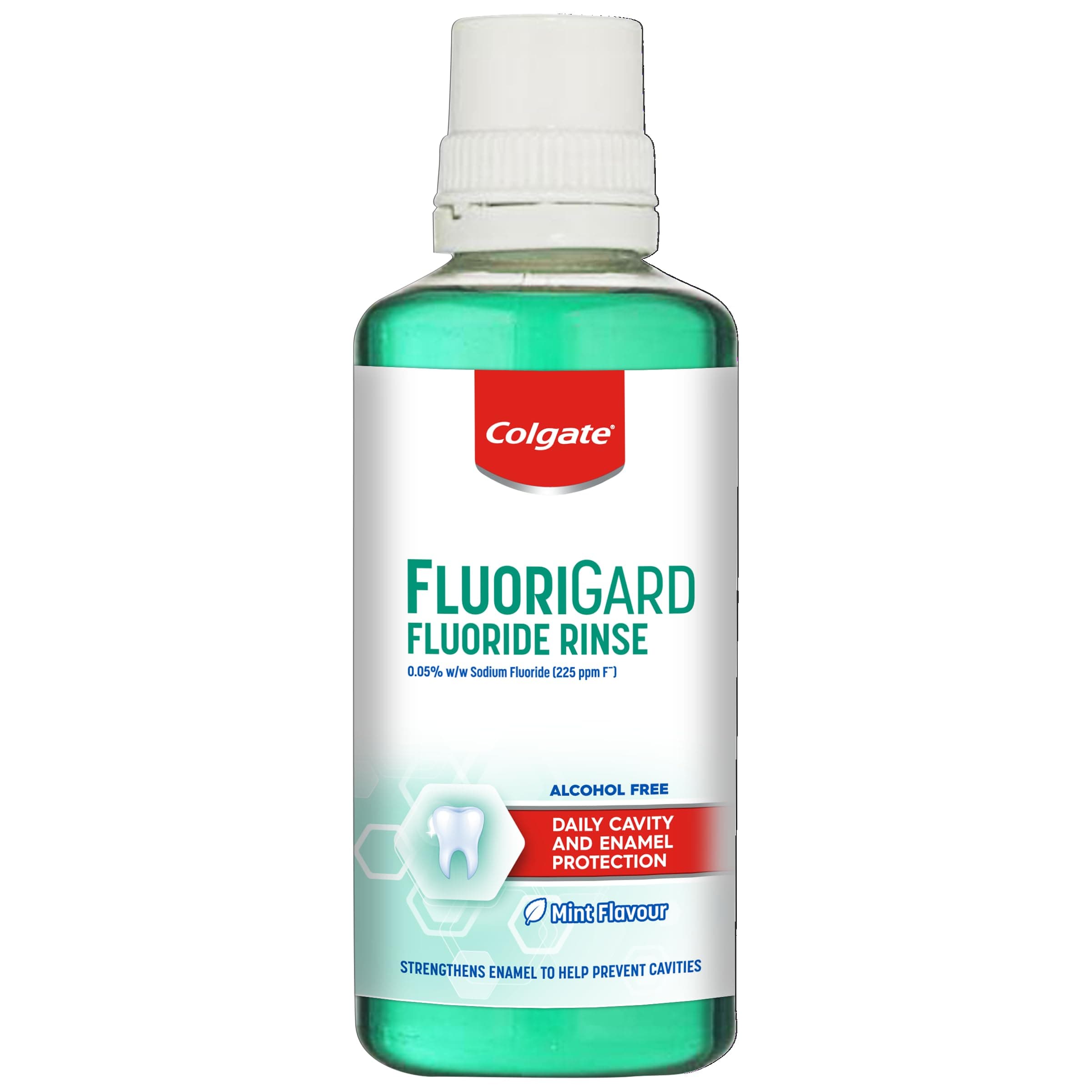 Colgate Fluorigard Fluoride Rinse (Alcohol Free) Mouthwash 400 ml, Prevents Tooth Decay, Strengthens Enamel, Prevents Mineral Loss, Mint Flavour
