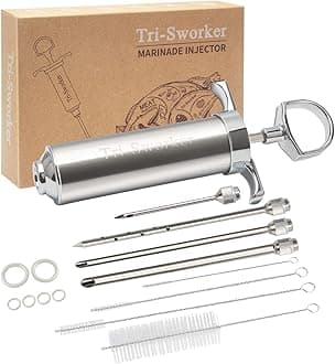 Meat Injector Syringe for Smoking with 4 Marinade Flavor Food Injector Needles, Ideal to Injector Marinades for Meats, Turkey, Brisket, Beef; 2-OZ Capacity