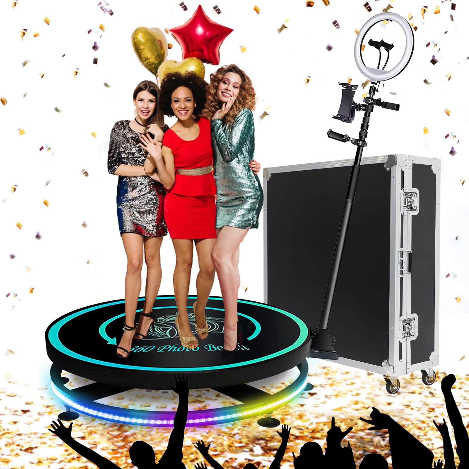 ZLPOWER360 Photo Booth Machine 80cm with Software for Parties,Free Logo Customization,3 People Stand on APP Remote Control Automatic Slow Motion (360 ° rotatable)