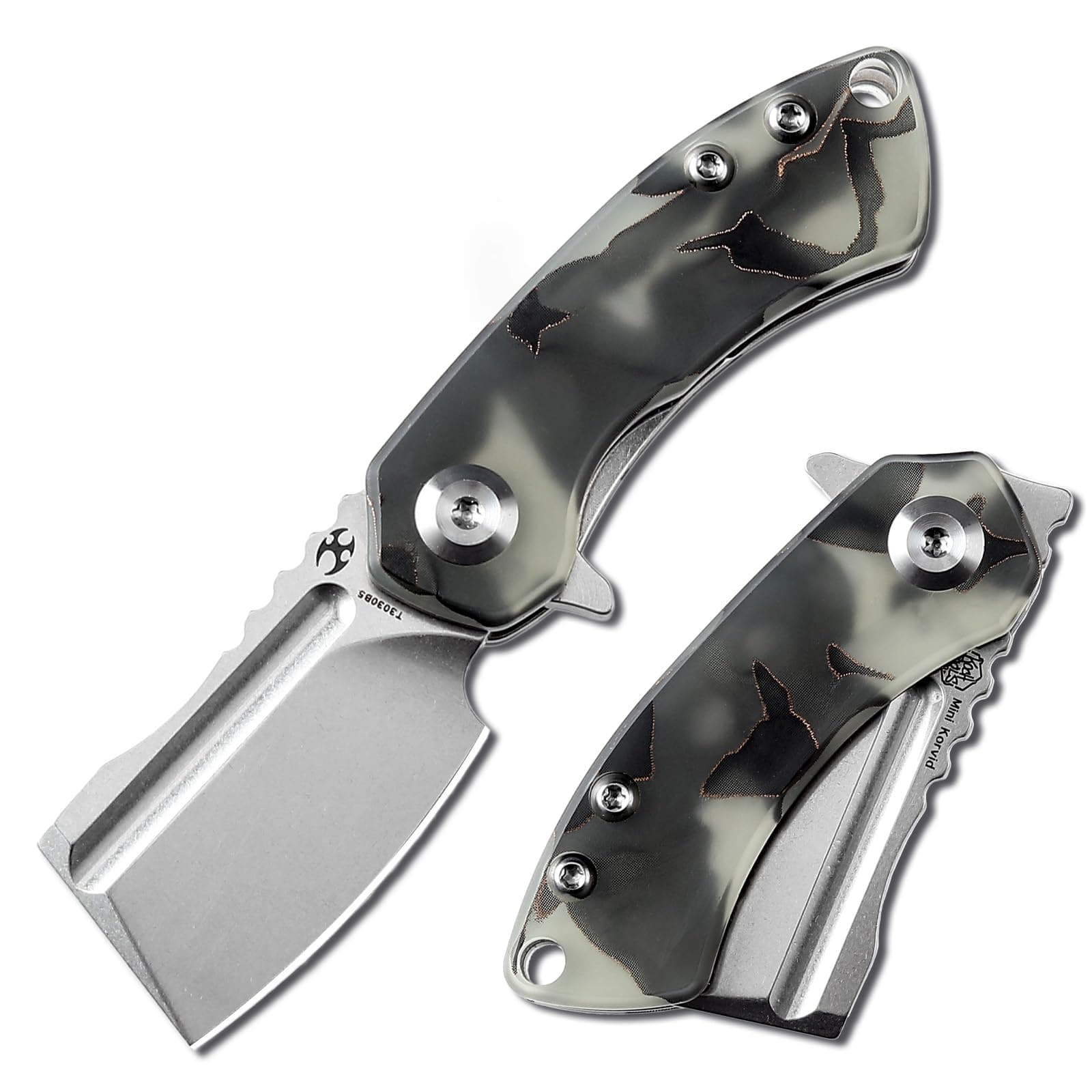 KANSEPT Mini Korvid Pocket Knife with 1.45in 154CM Blade Mini Pocket Folding Knife Luminous Resin Handle, Utility Pocket Knife Easy Open Knife T3030B5