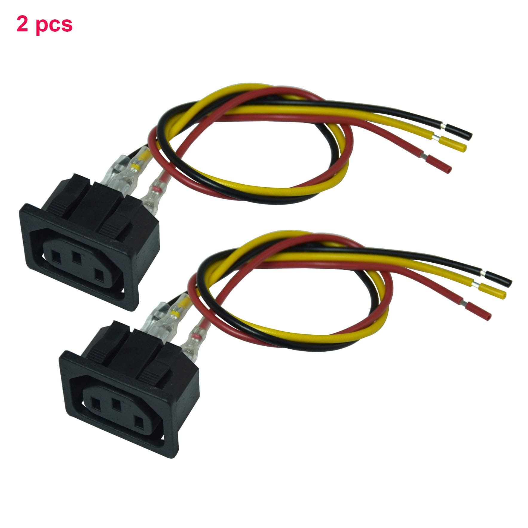 FILSHU AC 250V 15A IEC 320 C13 Panel Mount Connector Socket with UL1007 16Awg Wires (2pcs)
