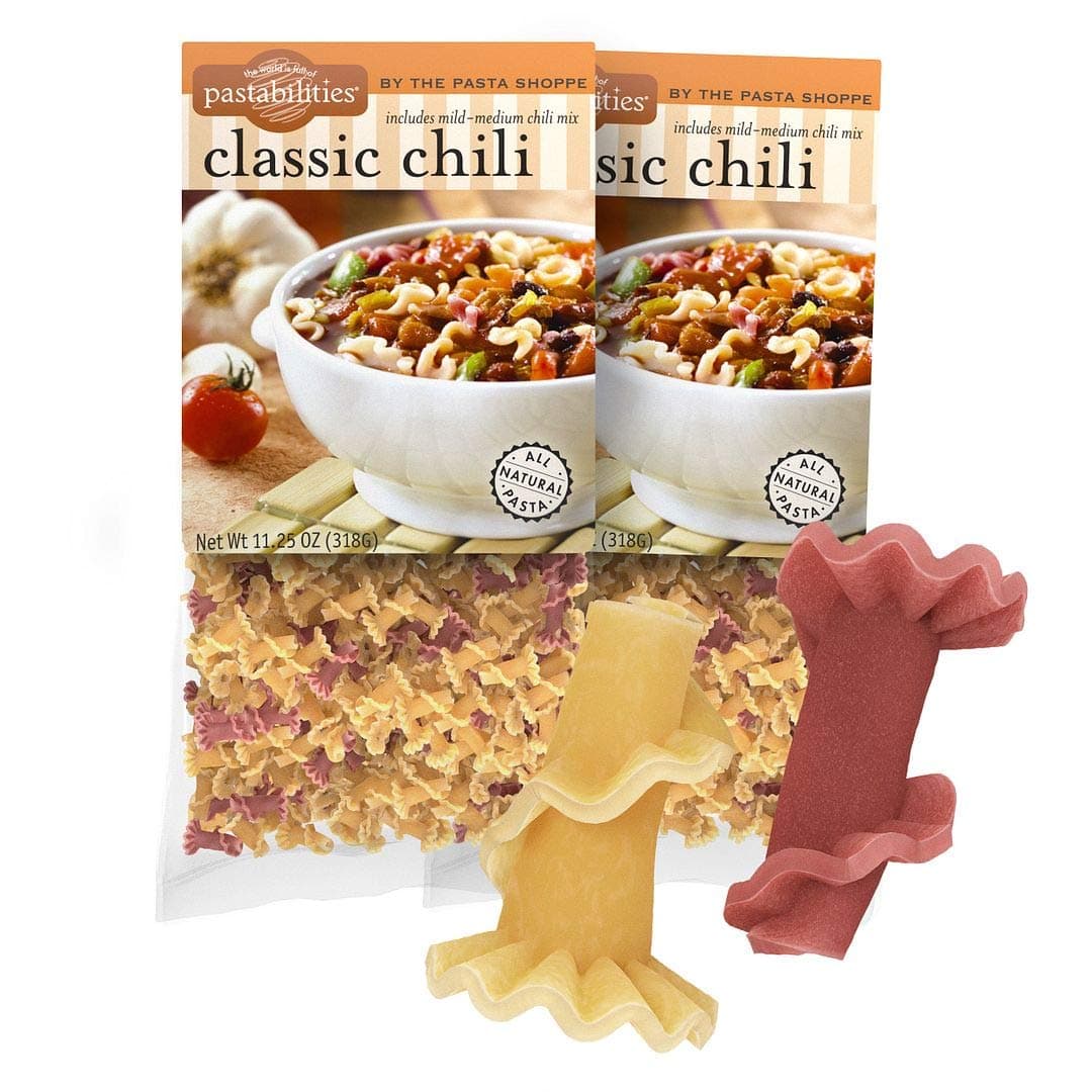 Pastabilities Fun Pasta for Kids - Classic Chili - Curly Shaped with Seasoning Mix, Non-GMO Natural Wheat and Vegetable Pasta, All-Natural, Kosher Certified, Made in the USA, (2 Pack, 11.25 Oz)