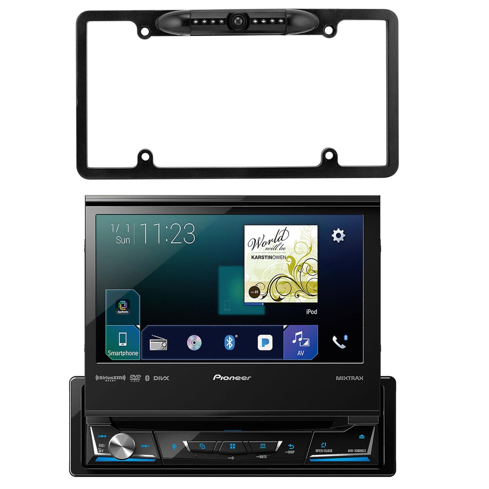 Pioneer 7" Flip Out DVD Bluetooth Receiver, Enrock Car License Plate Frame Rear View Backup Waterproof Camera