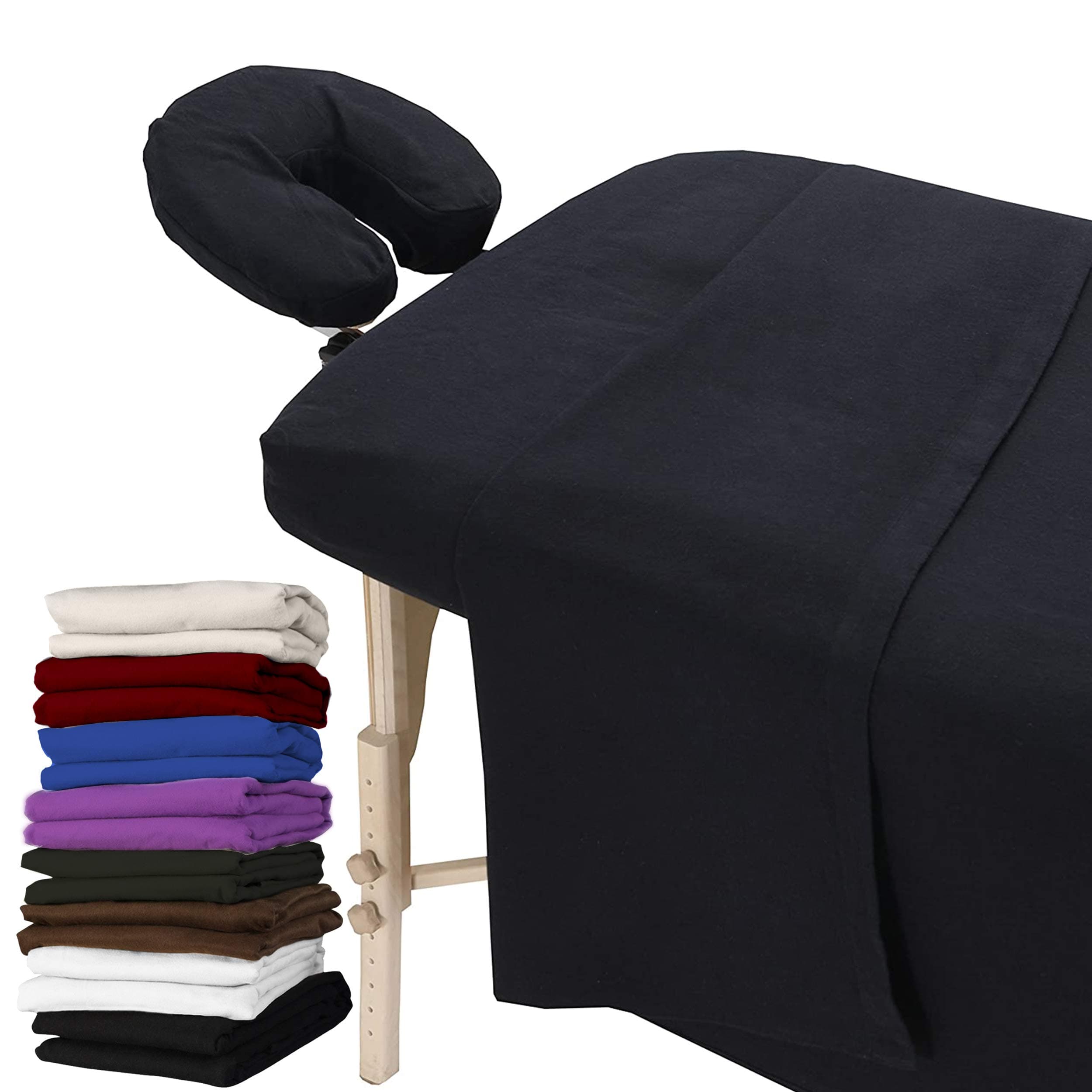 London Linens Extra Thick 3 Piece Massage Table Sheets Set - 100% Natural Cotton Flannel - Includes Massage Table Cover, Fitted Sheet, Face Rest Cover (Exotic Black)