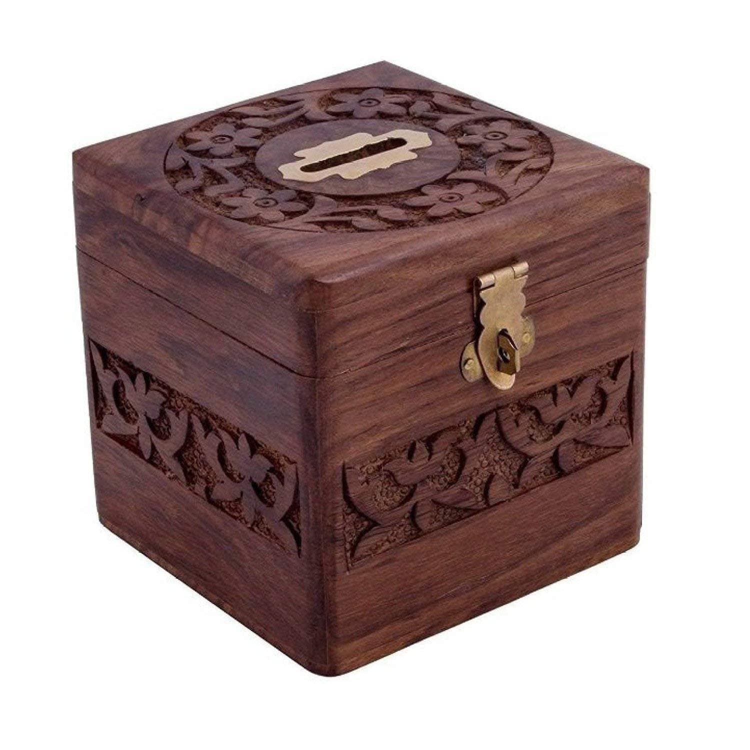 Wooden Money Bank Square Size Small Piggy Bank Decorative Home Decor Coin Box For Kids Gift - Brown, Classic