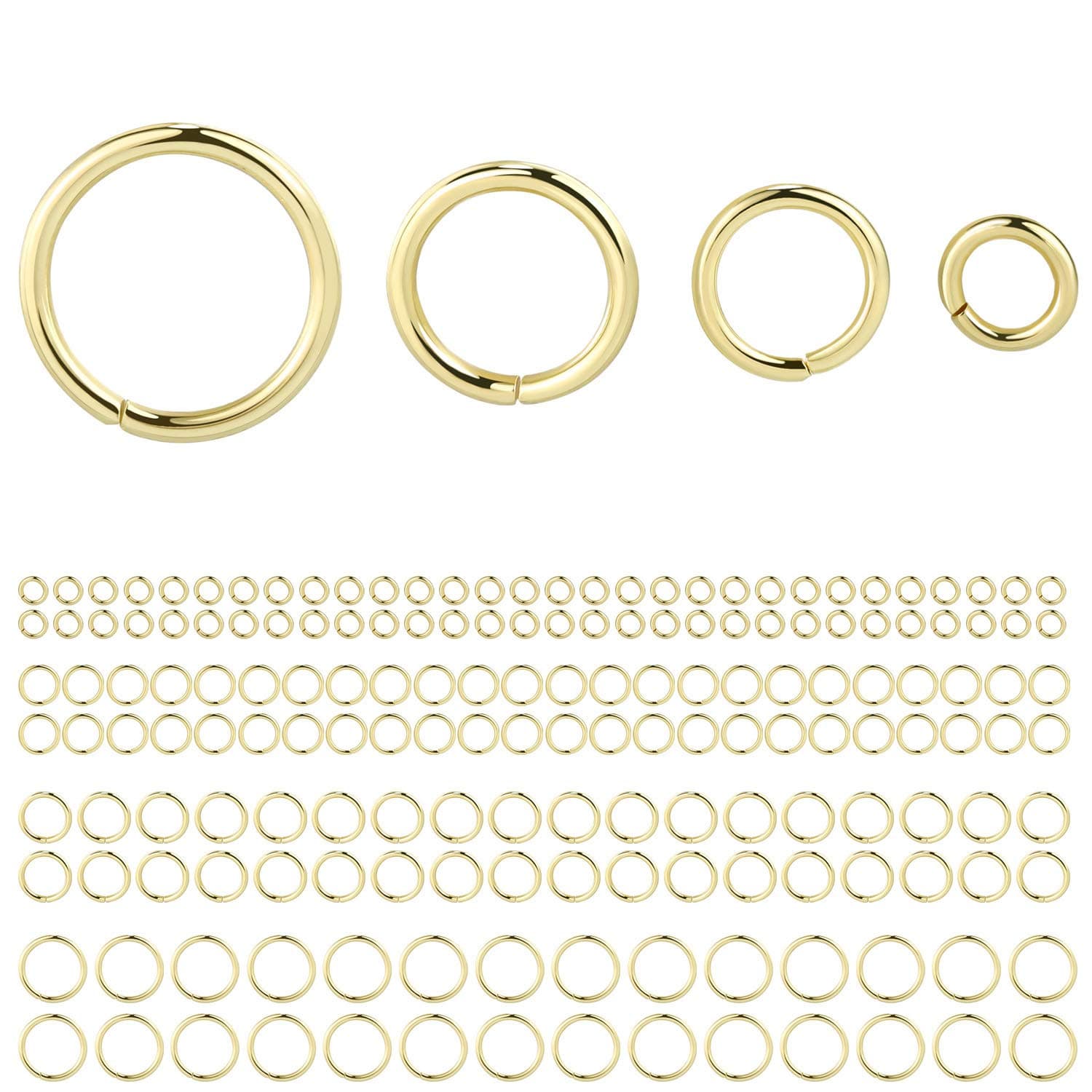 Alexcraft 14k Gold Plated Jump Rings 900PCS 4/6/8/10 mm Gold Jump Rings Strong Open Ring Bulk for Necklace Bracelet Earrings Jewelry Making