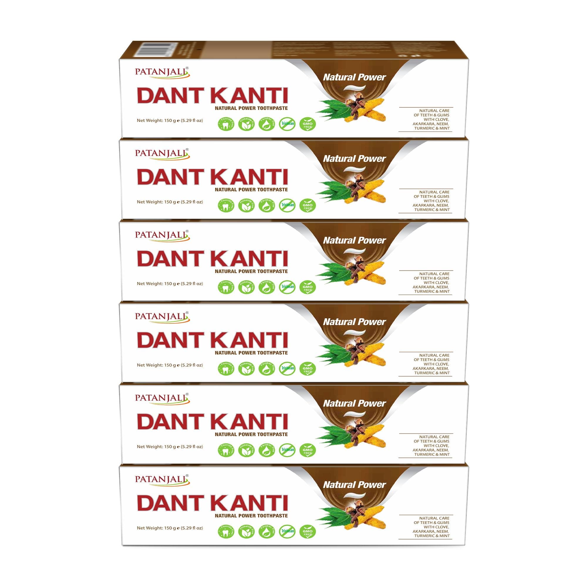 Dant Kanti Natural Toothpaste 150 g / 5.29 fl oz – Herbal Ayurvedic Fluoride‑Free Toothpaste for Strong Teeth & Healthy Gums – Fresh Herbal Flavor - (Pack of 6)