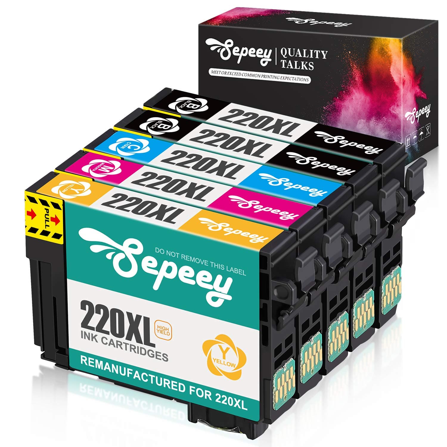 Remanufactured Ink Cartridge Replacement for Epson 220 220XL 220 XL T220, Use with Epson WF-2760 WF-2750 WF-2630 WF-2650 WF-2660 Expression Home XP-420 XP-320 XP-424 Printer, 5 Packs