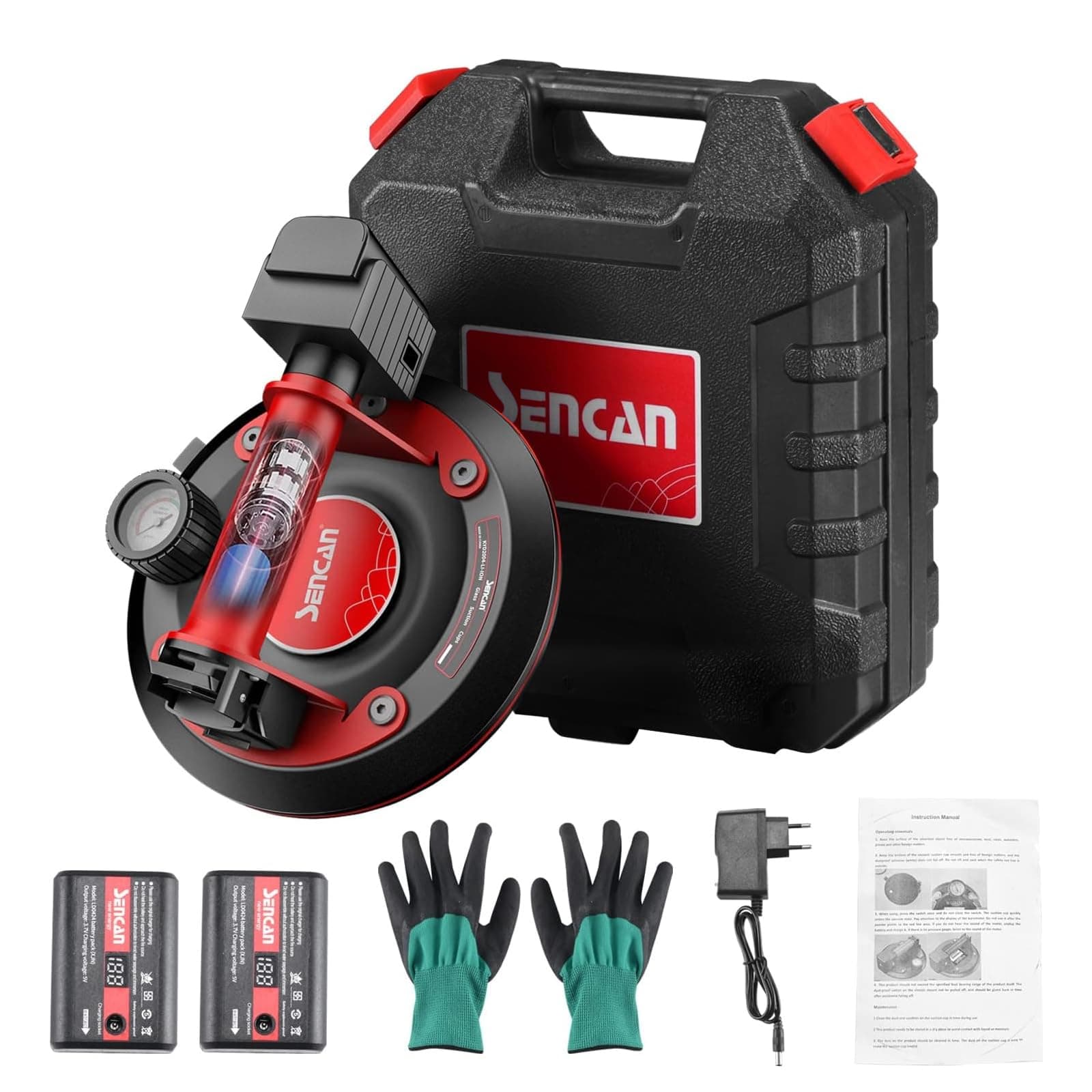 - 8" Glass Suction Cup with Metal Handle,Electric Vacuum Suction Cup Lifting Clamp,Heavy Duty Hand-held Vacuum Cup Glass Lifter with Power Grip for Glaziers,Movers,Builders,660lbs Load Capacity