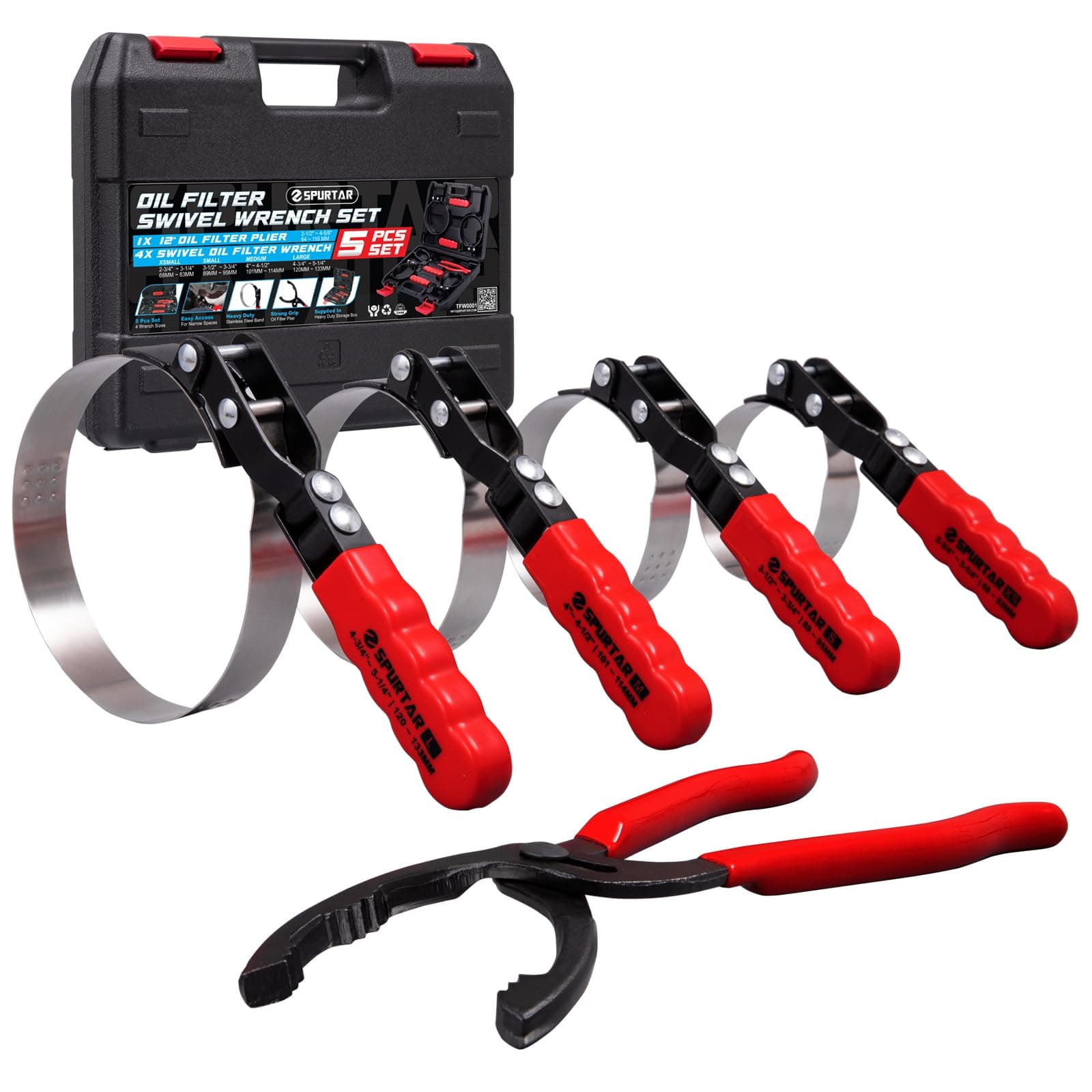 Spurtar Swivel Oil Filter Wrench Set of 5 Adjustable Wrench 68.85-133.35mm Universal Oil Filter Removal Tool for Auto Repair Mechanics DIY Generator Small Engine