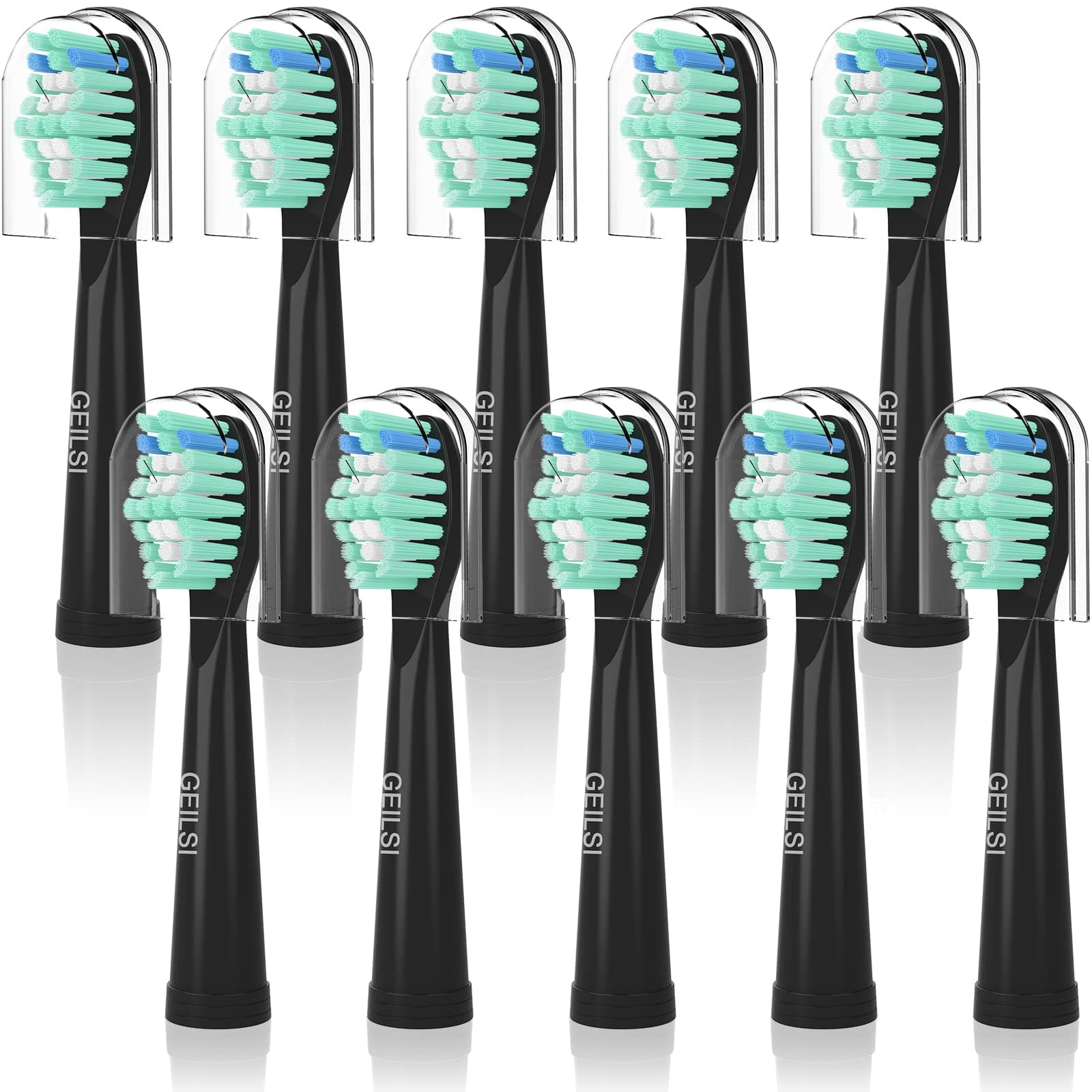 Toothbrush Heads for FairyWill, Replacement Brush Heads for Fairy Will, Electric Toothbrush Replacement Heads for Fairywill FW-507/508/551/515/917/959, FW-D1/D3/D7/D8, 10 Pack, Black