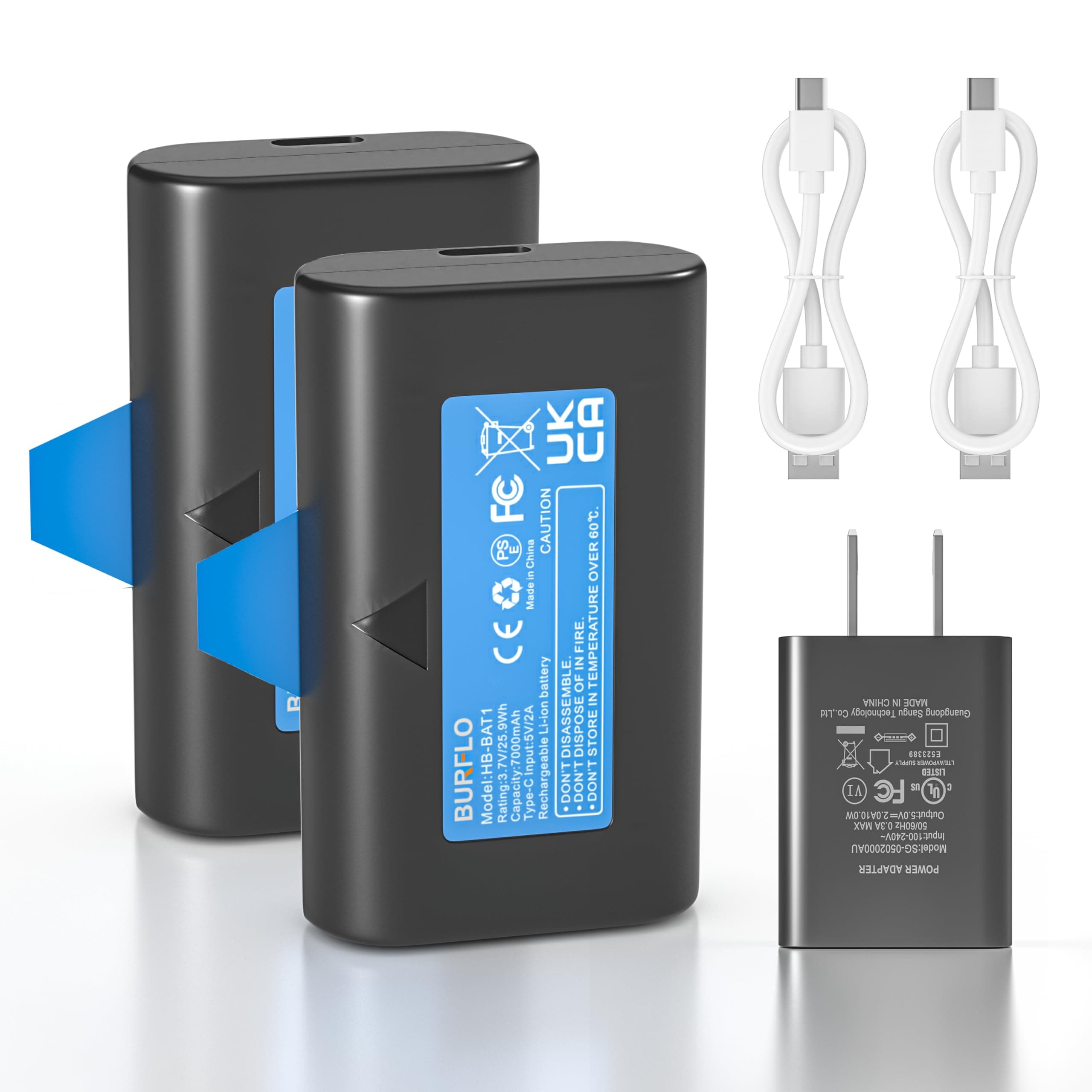 Rechargeable Battery for SimpliSafe Wireless Outdoor Security Cameras SSCAM-BAT11 SCM301 CMOB1 CM0B1, 2-Pack Upgraded 7000mAh Replacement Batteries–Includes 2 Charging Cables &USB Wall Plug