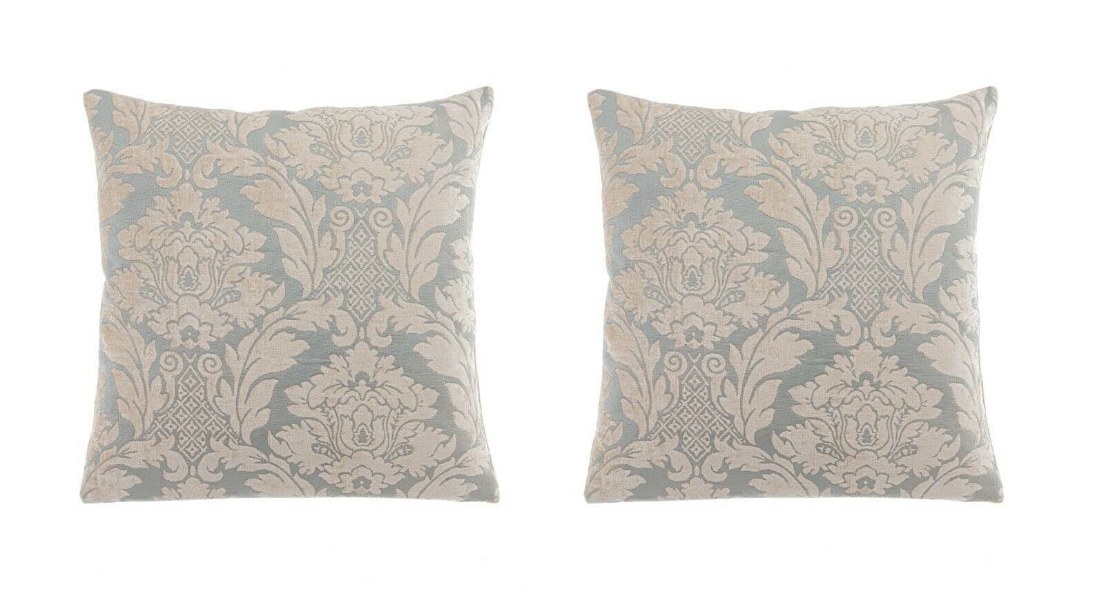 Set of 2 Decorative Cushion Covers Insert Pad included 45 x 45cm 18 x 18in Luxury Jacquard Duck Egg Damask Chenille Throw Pillows Home Decor Stylish Bedroom Sofa Living Room