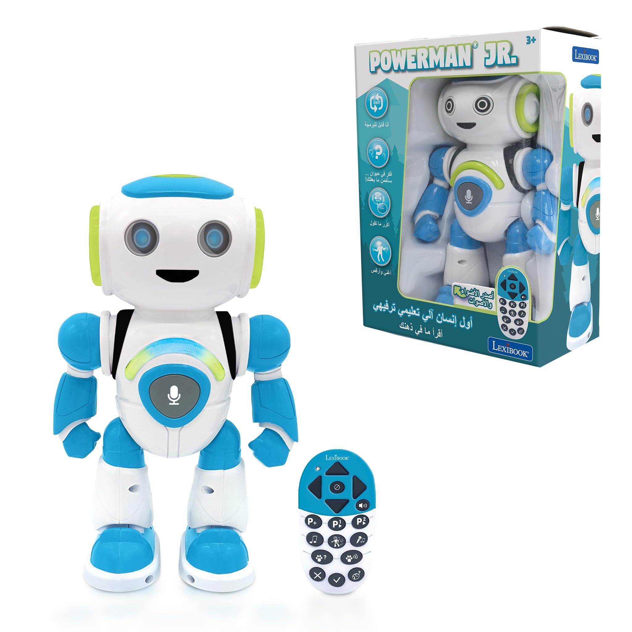 – Powerman® Jr., Smart Interactive Toy Robot that Reads in the Mind Toy for Kids Dancing Plays Music Animal Quiz STEM Programmable Remote Control Boy Robot Junior Green/Blue, ROB20AR