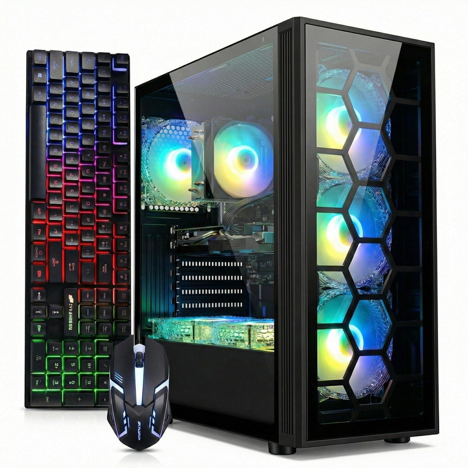 Gaming PC Desktop, Intel Core i7 up to 3.9GHz, GeForce RTX 3050 6G, 16GB RAM, 512GB SSD, WiFi 6, BT 5.0, RGB Fan x6, Windows 11 Home