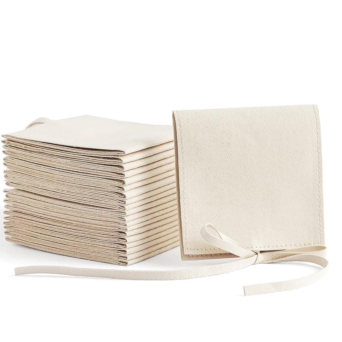 PawPawUPawPawU® 20PCS Microfiber Jewelry Pouches & 20 Mini Silver Polishing Cloths - Suede Small Storage Bags for Necklaces, Rings, Earrings, Bracelets | Perfect for Travel, Gifting & Jewelry Sellers - Beige