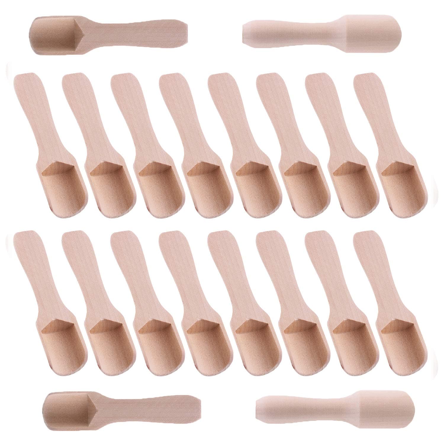 flms love home Salt Scoop, 20PCS 11.9x2.7cm Natural Wood Small Salt Scoop Unfinished Unpainted Wooden Salt Sugar Seasoning Scoop