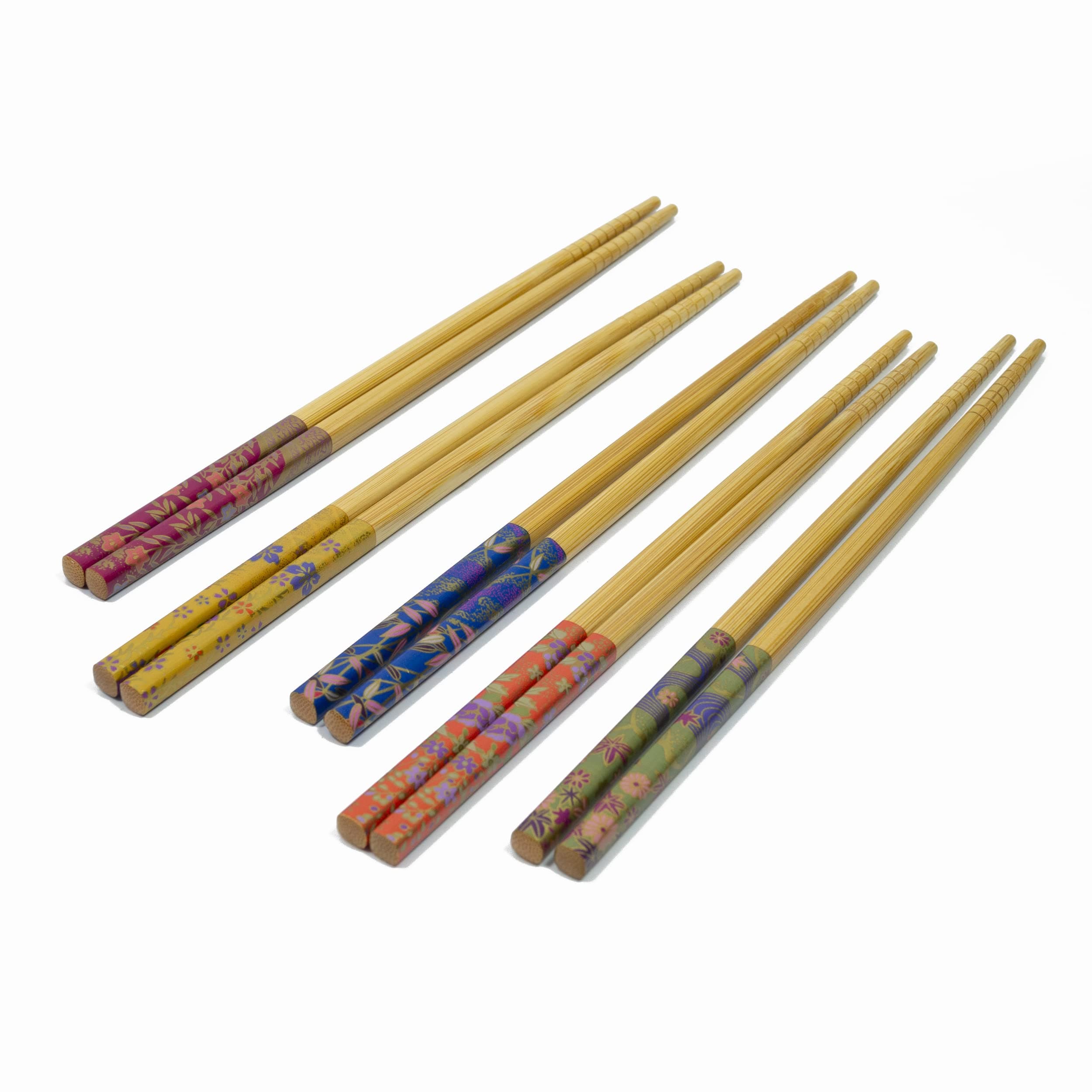 10 Pc Multicolored Flower Bamboo Chopstick Set