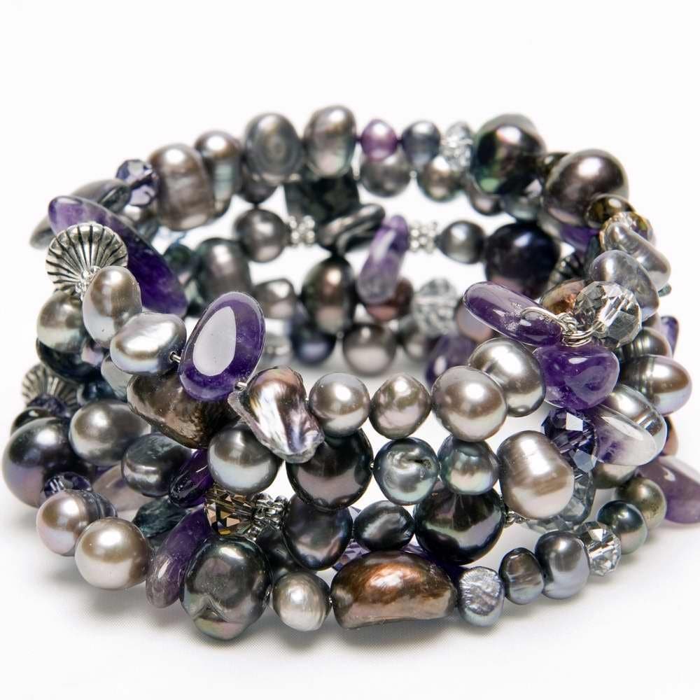 12993X Bracelet Nyx Midnight Pearls With Mixed Stones On Memory Wire