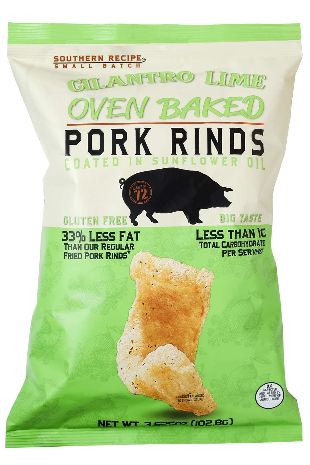 Southern Recipe Small Batch Oven Baked Pork Rinds | Keto Snacks, Low Carb Snacks, High Protein, Gluten Free | Cilantro Lime, 3.6 Ounce Bag (Pack of 6)