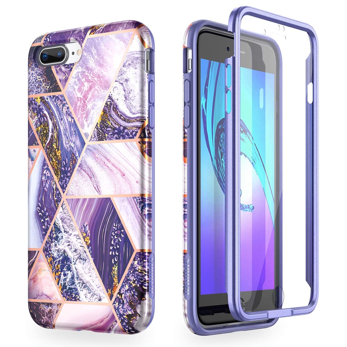 SURITCH for iPhone 7 Plus Case iPhone 8 Plus Cover 360 Protection Silicone Back Cover with Built in Screen Protector Slim Thin Bumper Shockproof iPhone 7 Plus / 8 Plus Case(Purple)