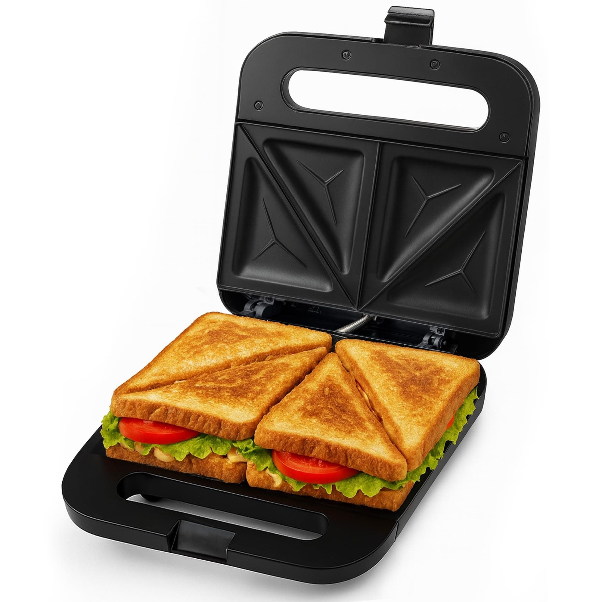 Ovente Electric Sandwich Maker 750 Watts Fast Heating with Non-Stick Coated Plates, Portable and Compact, Easy to Clean, Anti-Skid Feet Preventing Slips and Falls, Black (GPS401B)