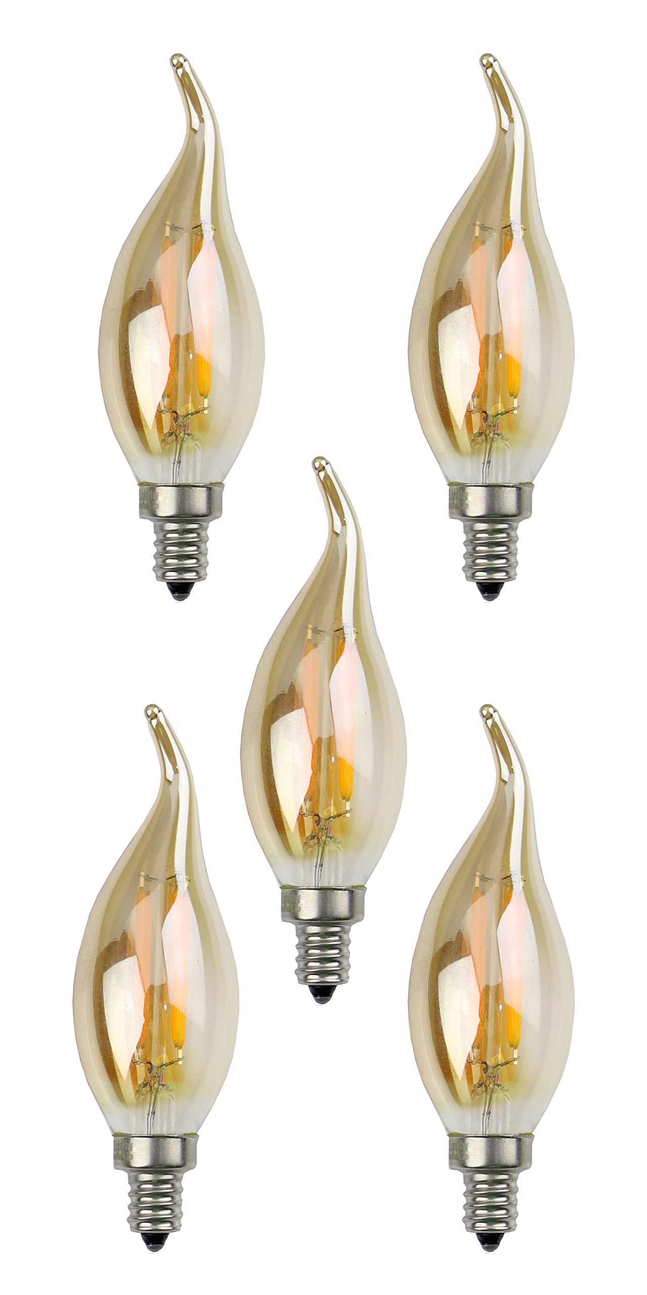 5 Packs of x FBL LED Gilded Filament C35 Flamme Candle Bulb 4W, 40W Equivalent Incandescent, E14 Base, Warm White, 360 Degrees Beam Angle, AC220-240V, Use in Living room, Bedroom, Hotel, Restaurant [Energy Class A+]