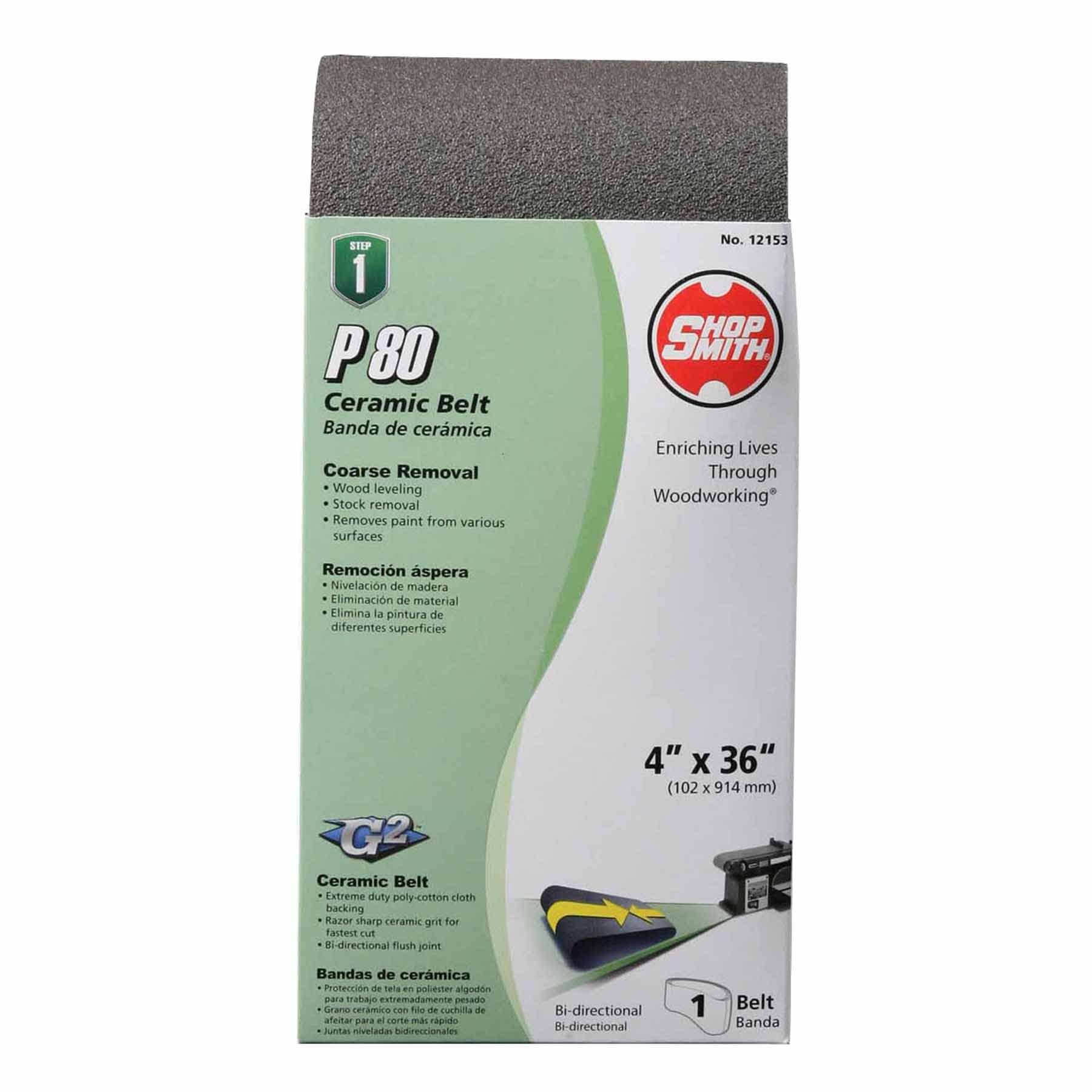 Shopsmith 12153 80 Grit Ceramic Sanding Belts (1 Pack), 4" x 36"