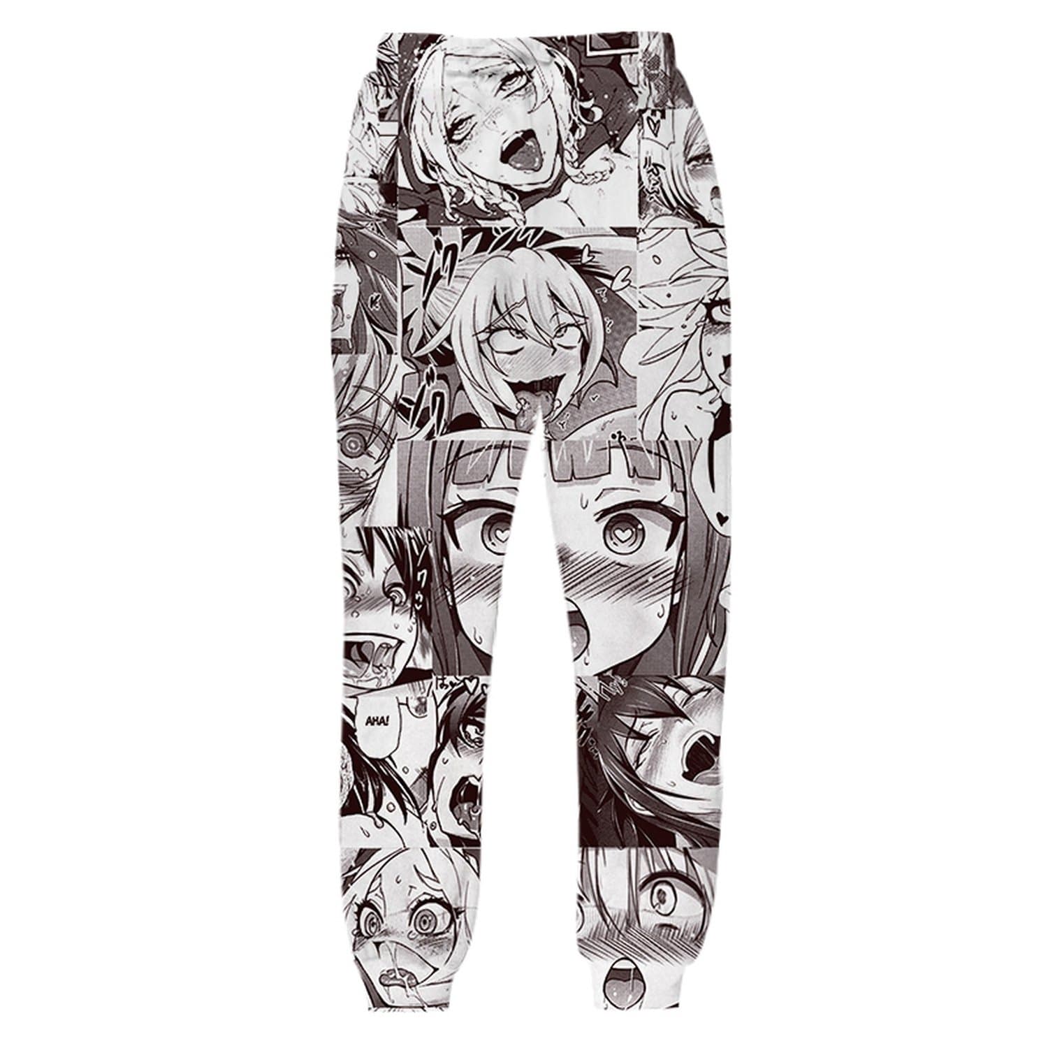 Ahegao Joggers Pants Men's Funny Cartoon 3D Print Hip Hop Trousers Sweatpants,XL