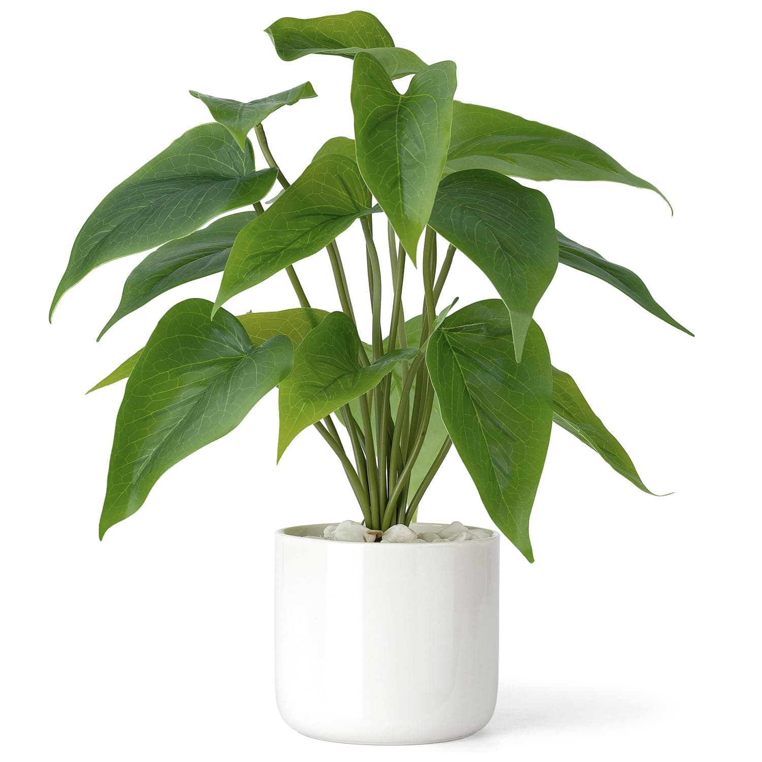 Fake Plants in Ceramic Pot, 11" Potted Artificial Plants for Home Decor Indoor Faux Green Leaf Plant with Modern White Planter for Desk Shelf Office Room Decoration (Pothos)