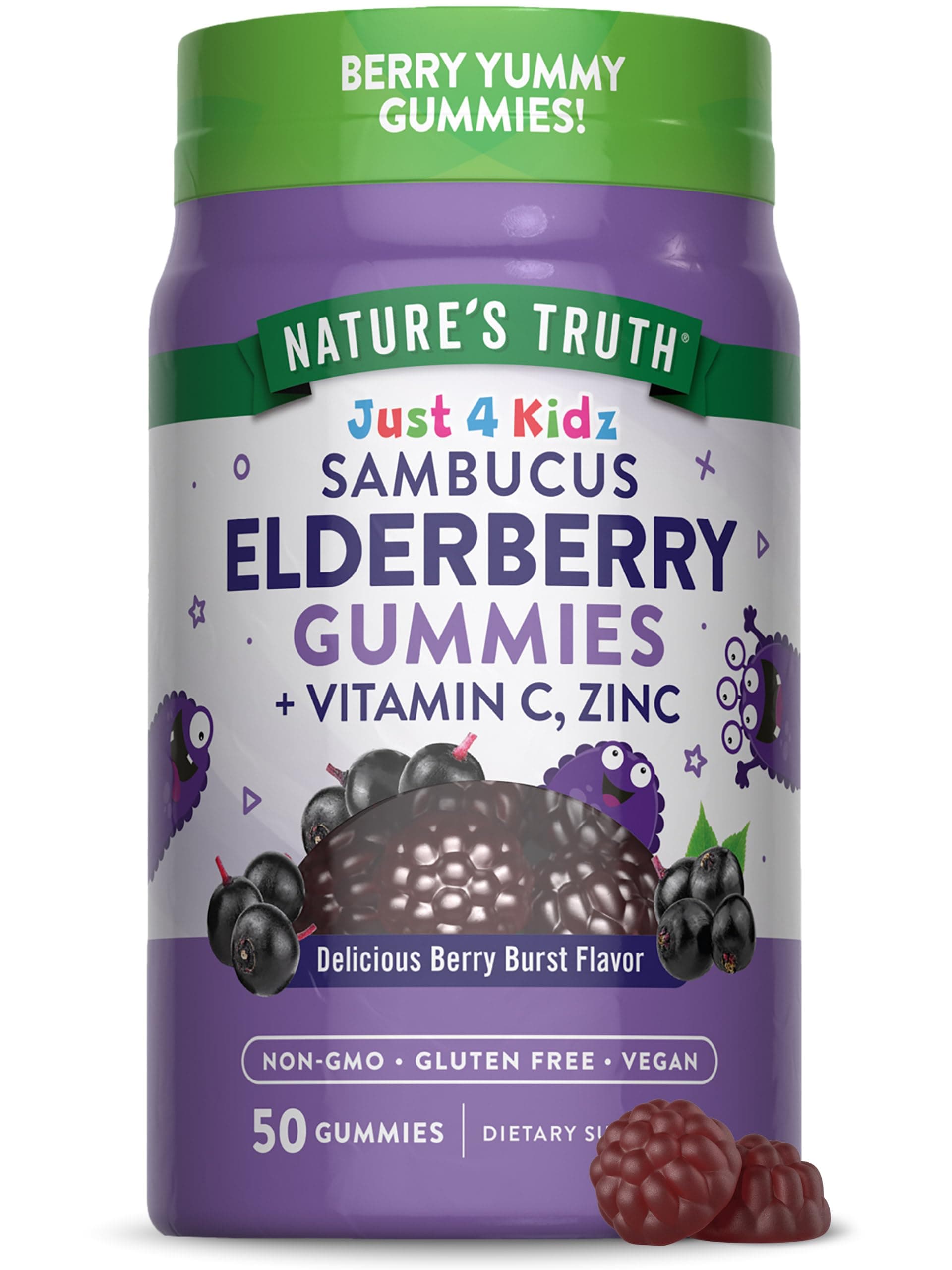 Nature's Truth Kids Elderberry Gummies | 50 Count | with Zinc and Vitamin C | Vegan, Non-GMO & Gluten Free Supplement