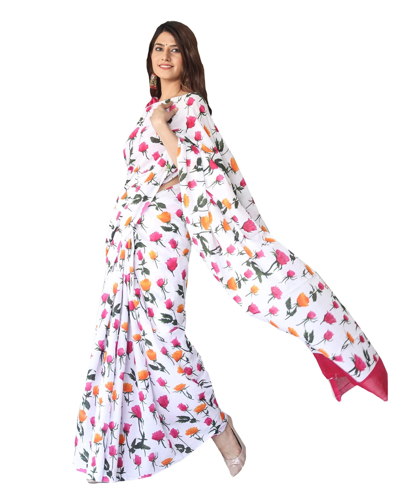 Shivanya Handicrafts Women's Hand block printed cotton mulmul fabric saree With Blouse Piece Traditional Jaipuri Print