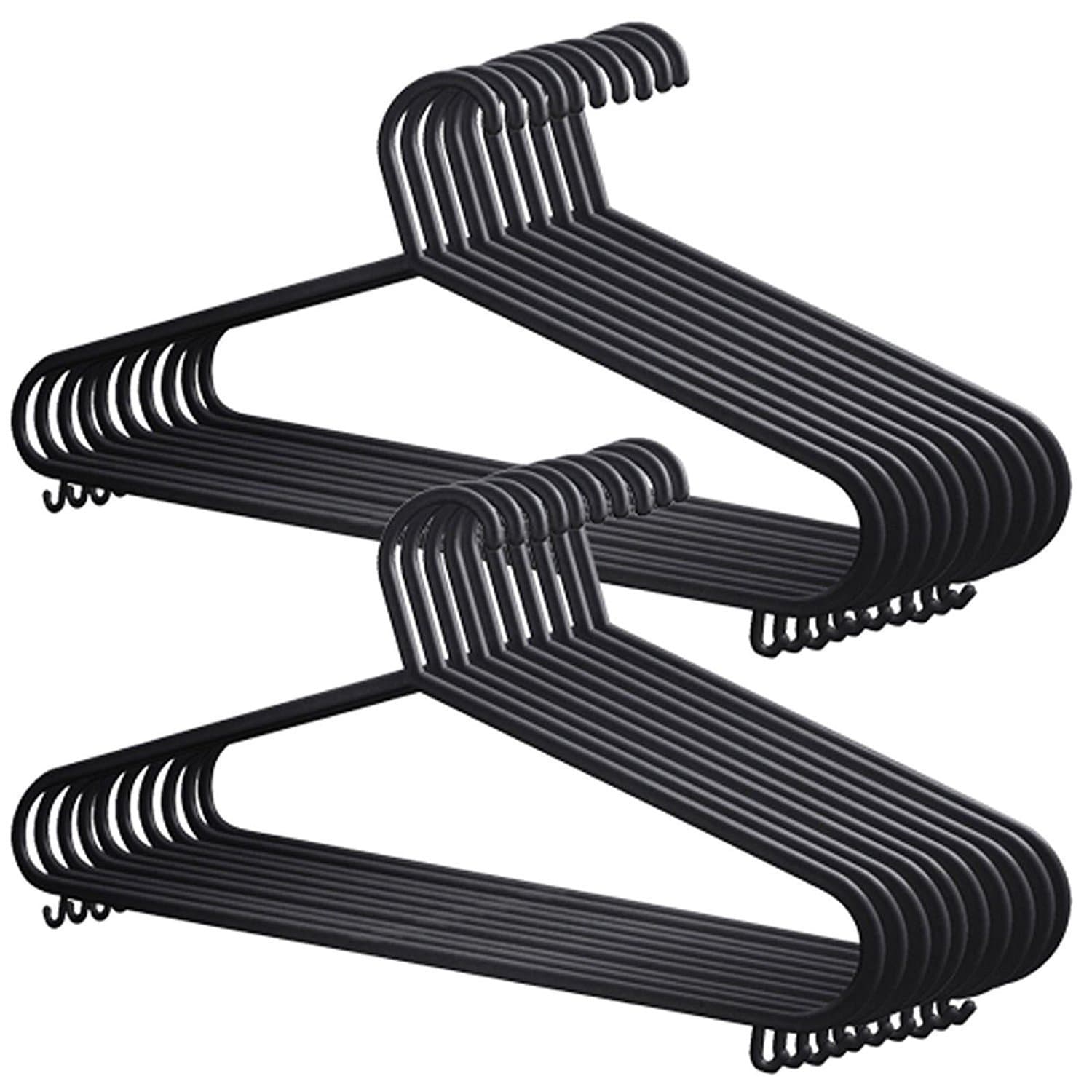 Value 4 Money 20x Adult Coat Hangers Black Colour Strong Plastic Clothes with Suit Trouser Bar & Lips (36cm Wide)