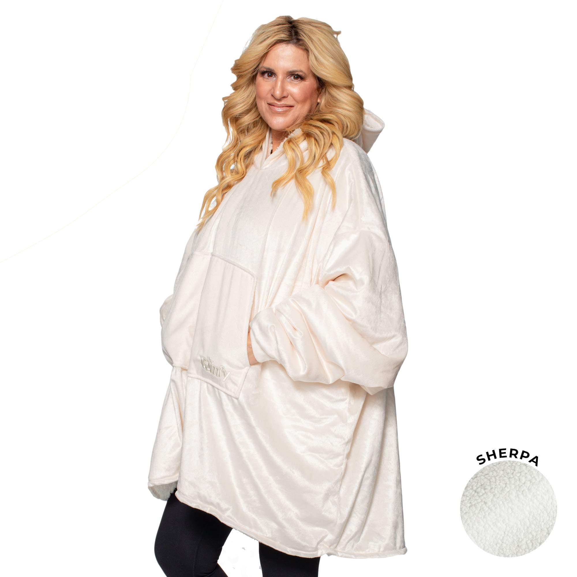 THE COMFY Original | Oversized Microfiber & Sherpa Wearable Blanket, Seen On Shark Tank, One Size Fits All Cream