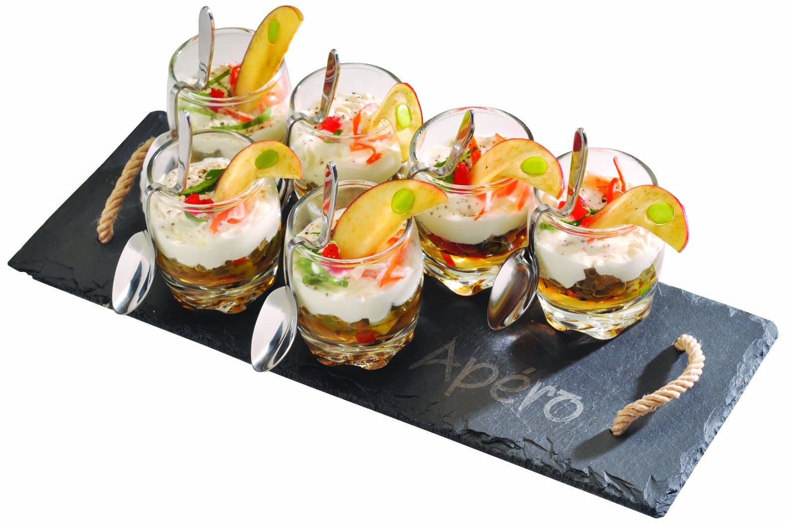 Lebrun 92LB104A2 Apéro 13-Piece Aperitif Set 1 Slate Tray + 6 Tapas Glasses + 6 Curved Spoons