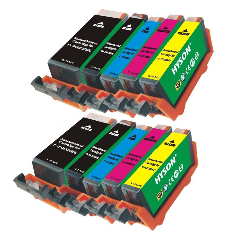 Pack of 10 (2 Sets )HYSON Remanufactured Ink Cartridge PGI-525BK CLI-526 Black / Cyan / Magenta / Yellow for For canon PIXMA IP4850/IP4950 MG5150/IX6550 MG5250/MG5350 MX715/MX885/MX895