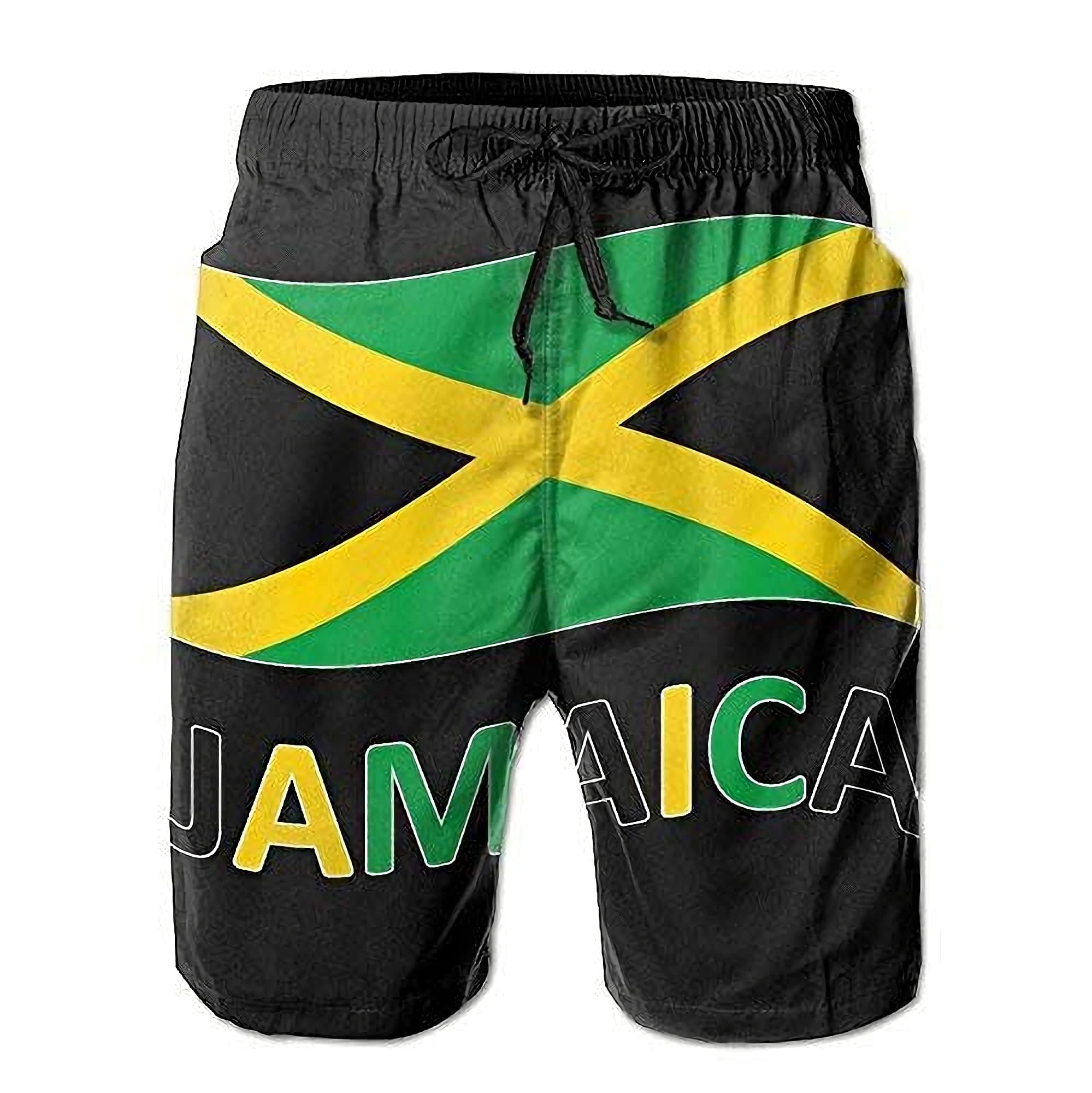 CUTEDWARFMen's Board Shorts Jamaican Flag Swim Trunks Summer Beach Shorts