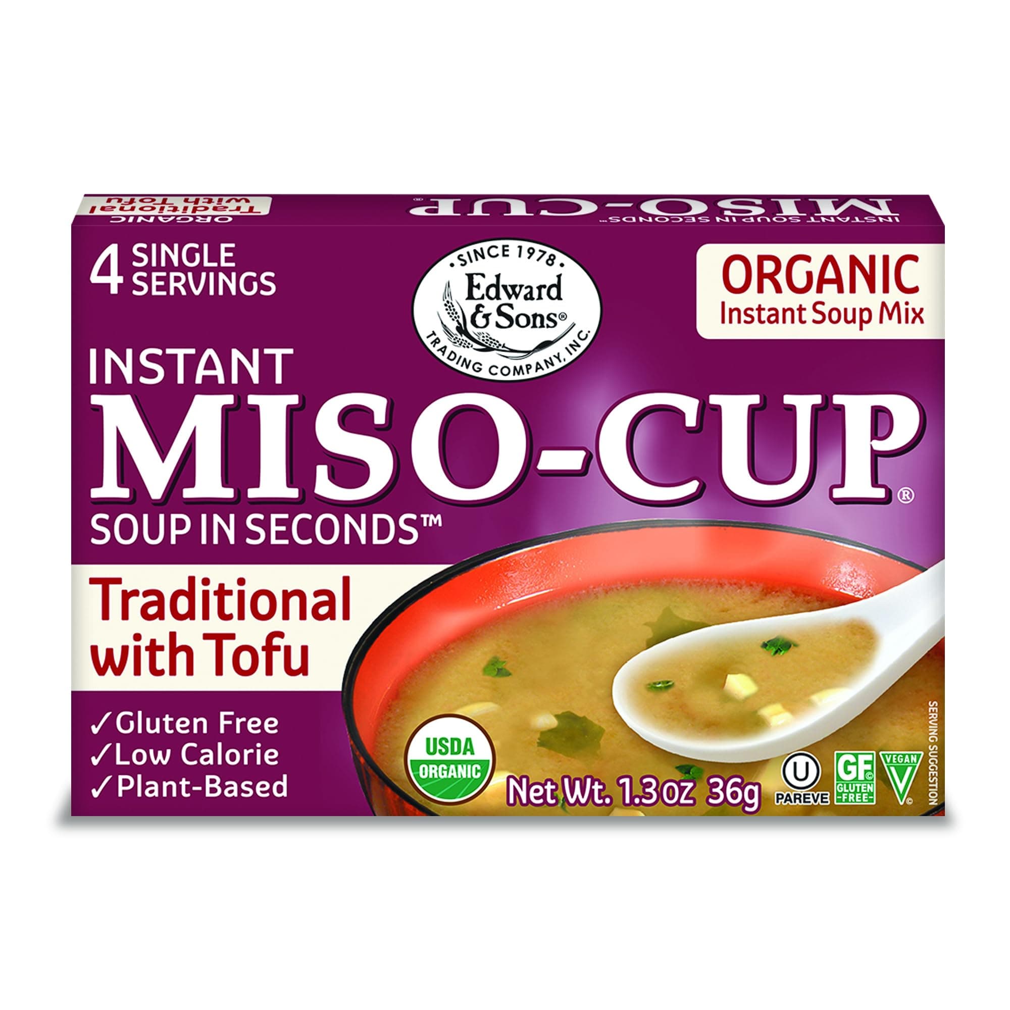 Miso-Cup Organic Traditional Soup with Tofu, Single-Serve Envelopes in 4-Count Boxes (Pack of 12)