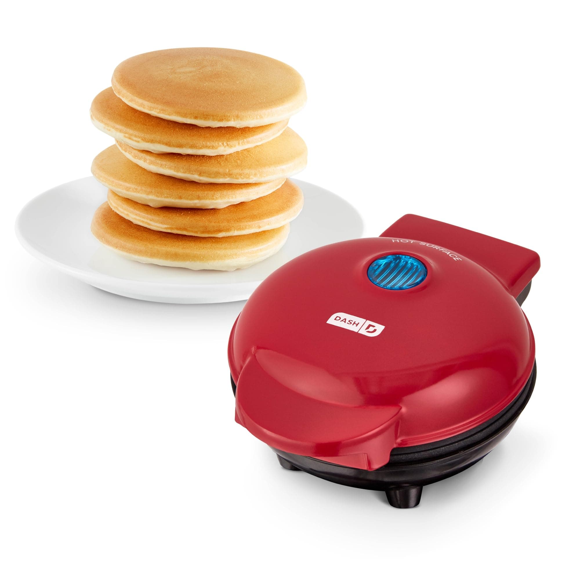 Mini Maker Electric Round Griddle for Individual Pancakes, Cookies, Eggs & other on the go Breakfast, Lunch & Snacks with Indicator Light + Included Recipe Book - Red