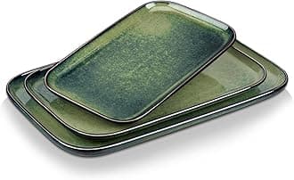 Stern Serving Platter & Tray Set, 3-Piece Ceramic Serving Plates for Parties, 15.1/13.1/11 Inch Easy-Clean Large Serving Dish for Main Course and Side Dishes, Green