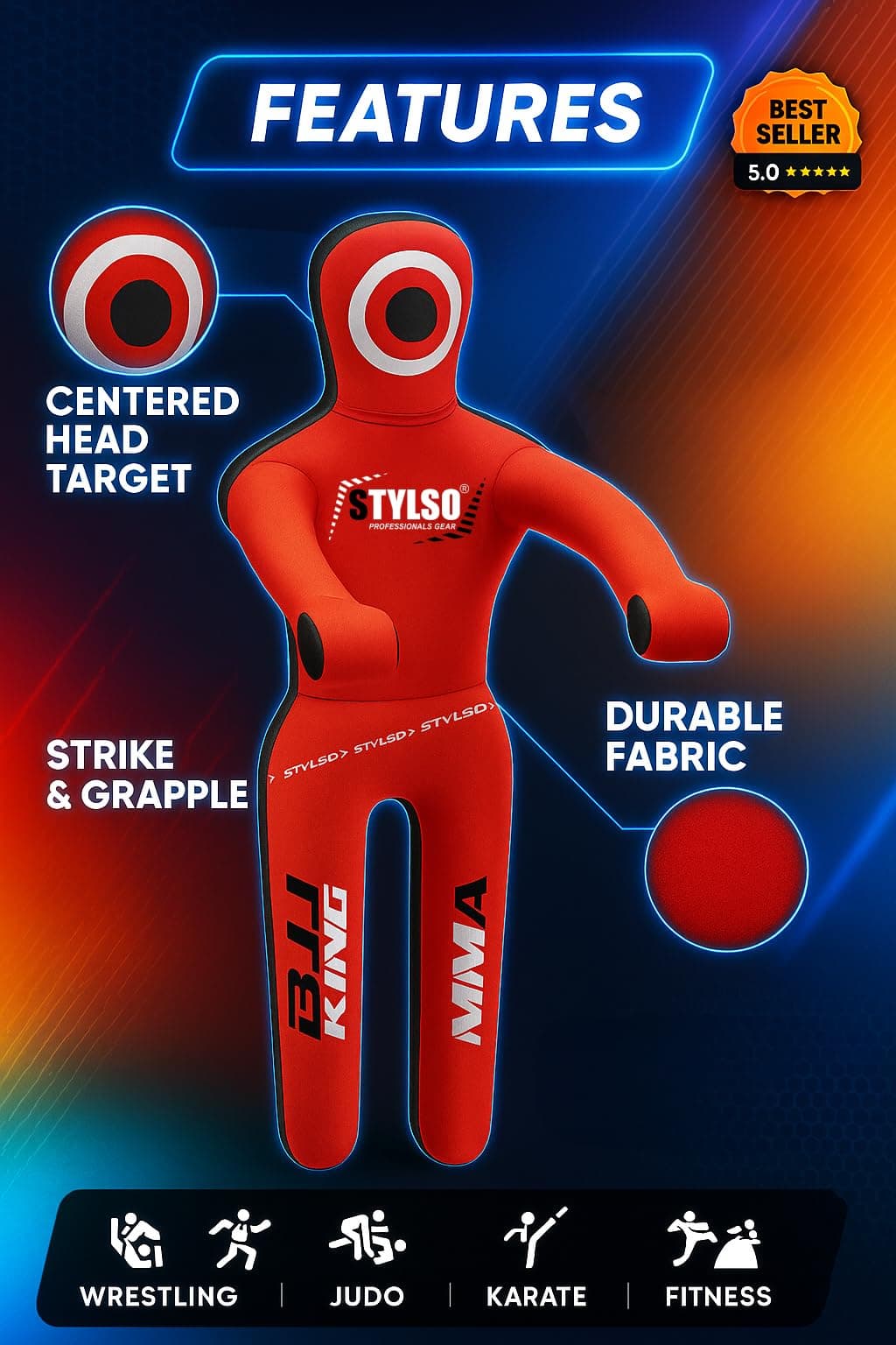 Un-Filled Grappling Dummy Wrestling Dummy Jiu Jitsu Dummy for BJJ MMA Judo Karate Training Adult Kids and Youth Practice Tackling Dummies